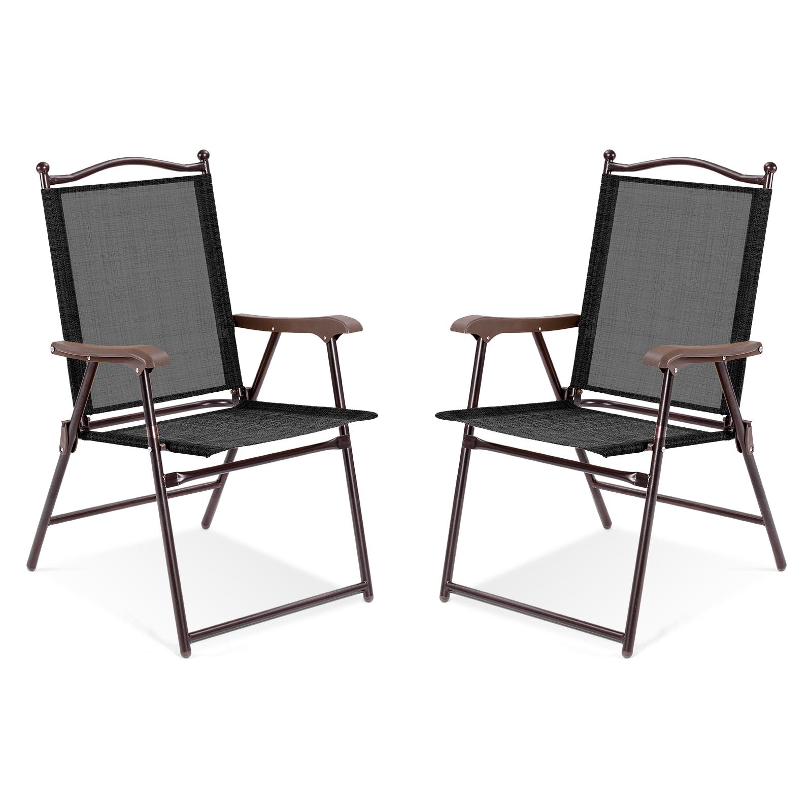 Set of 2 Patio Folding Sling Back Camping Deck Chairs-Black - Image 2