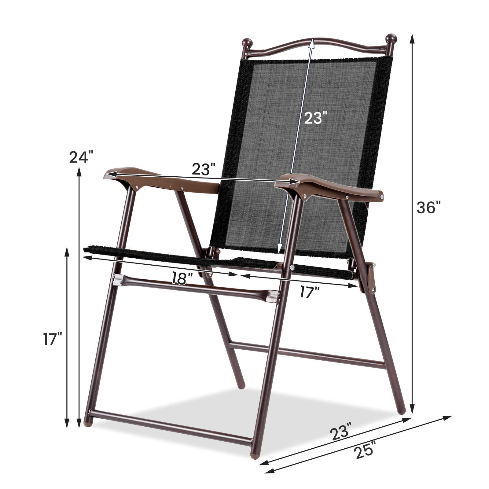 Set of 2 Patio Folding Sling Back Camping Deck Chairs-Black - Image 4
