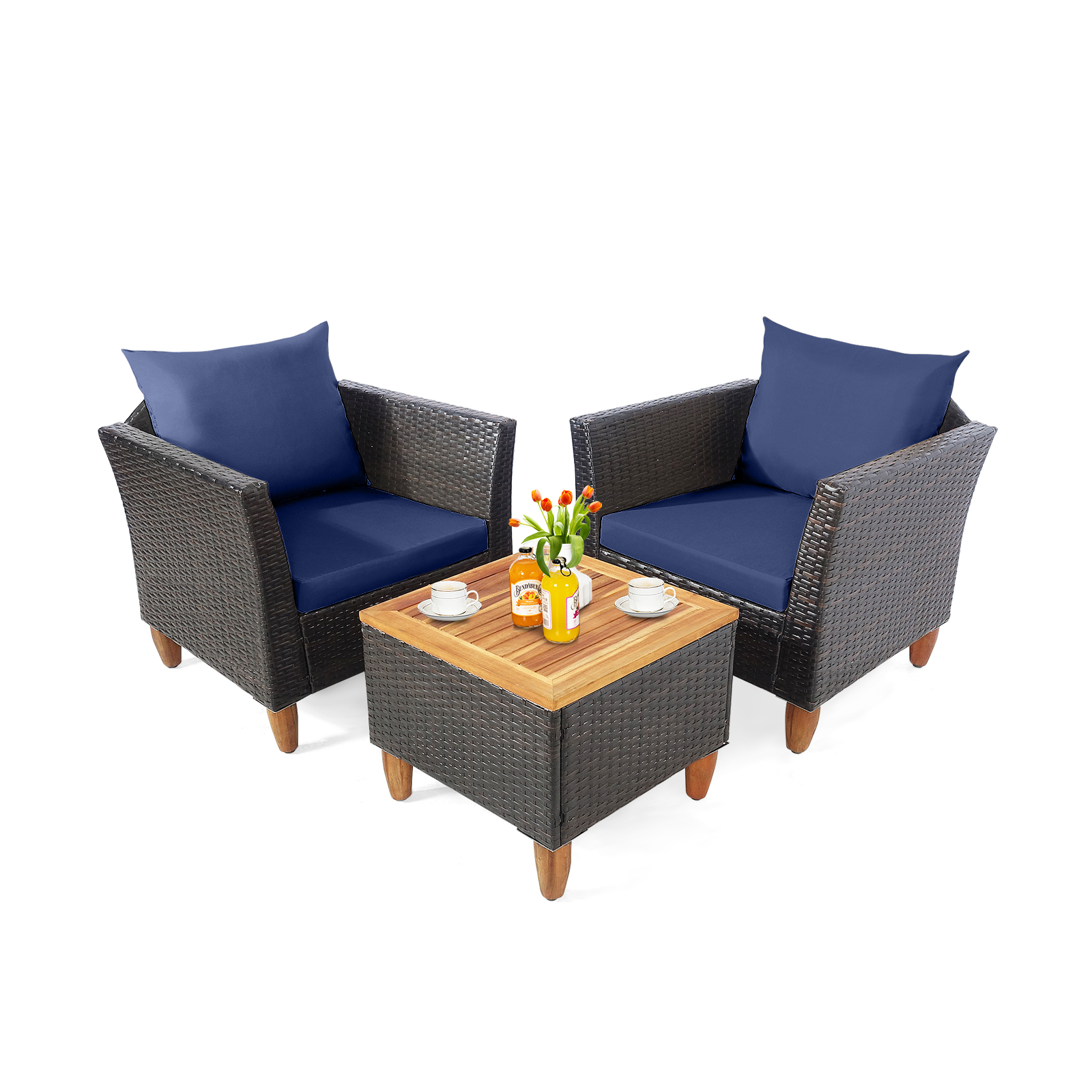 3 Pieces Patio Rattan Bistro Furniture Set-Navy - Image 2