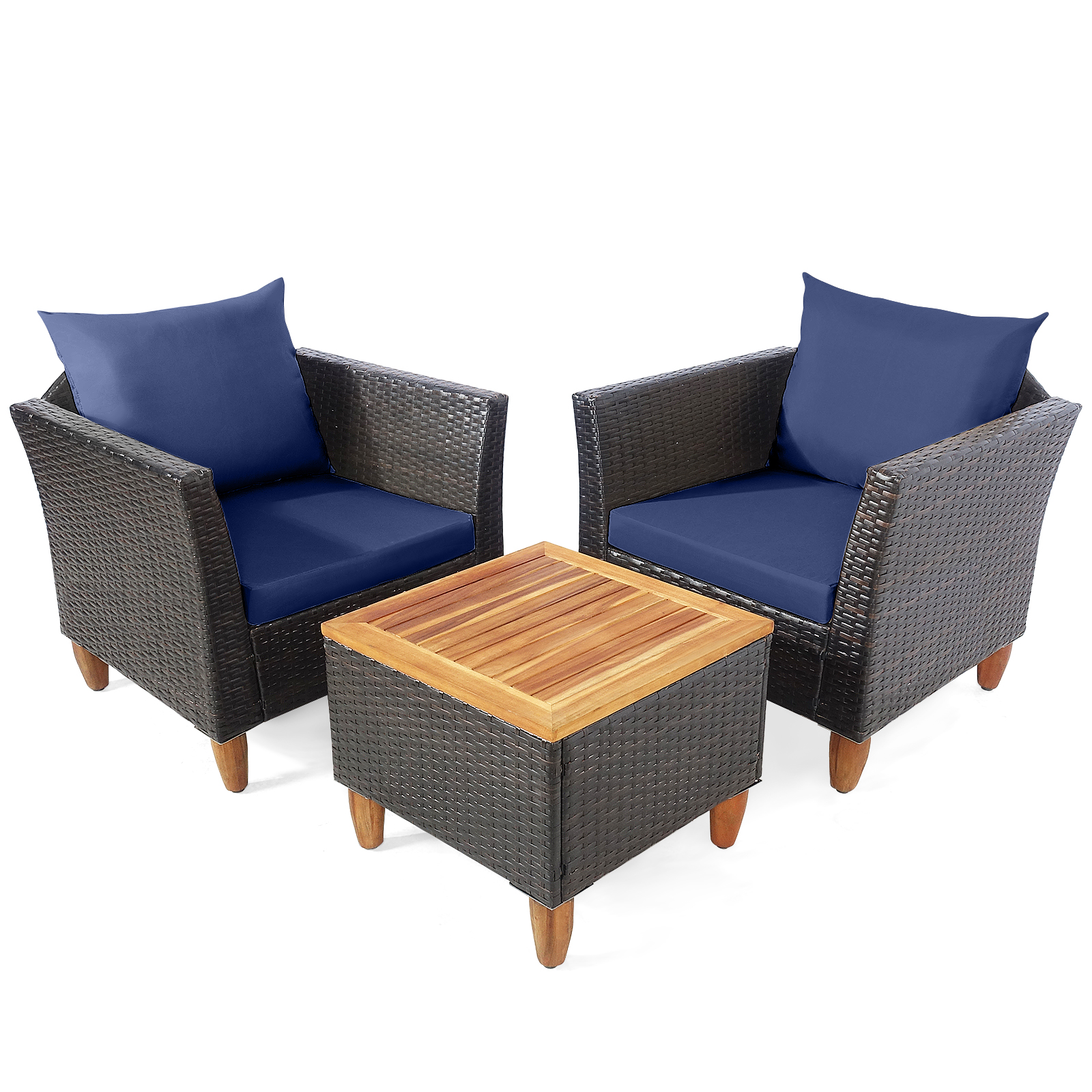 3 Pieces Patio Rattan Bistro Furniture Set-Navy - Image 3