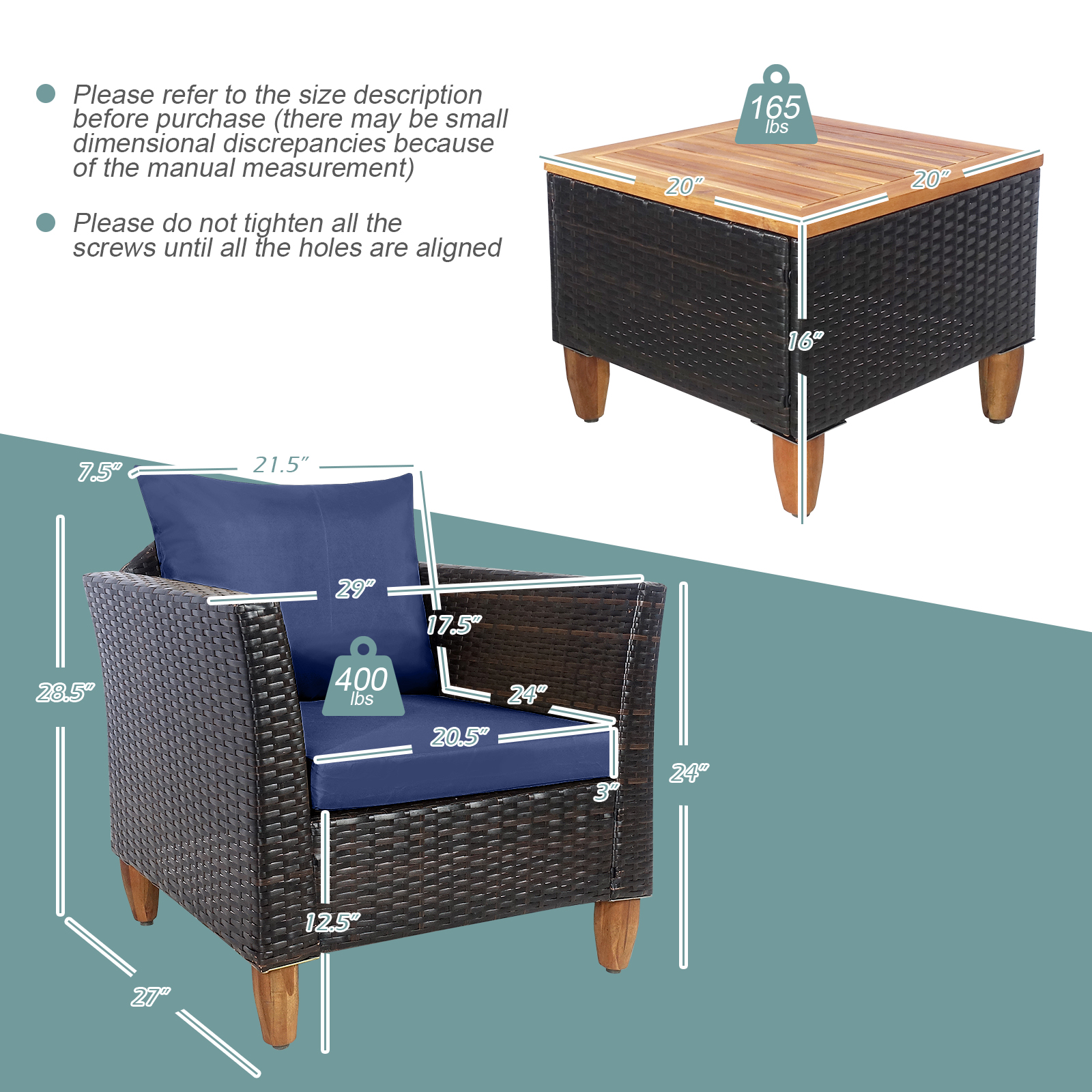 3 Pieces Patio Rattan Bistro Furniture Set-Navy - Image 4