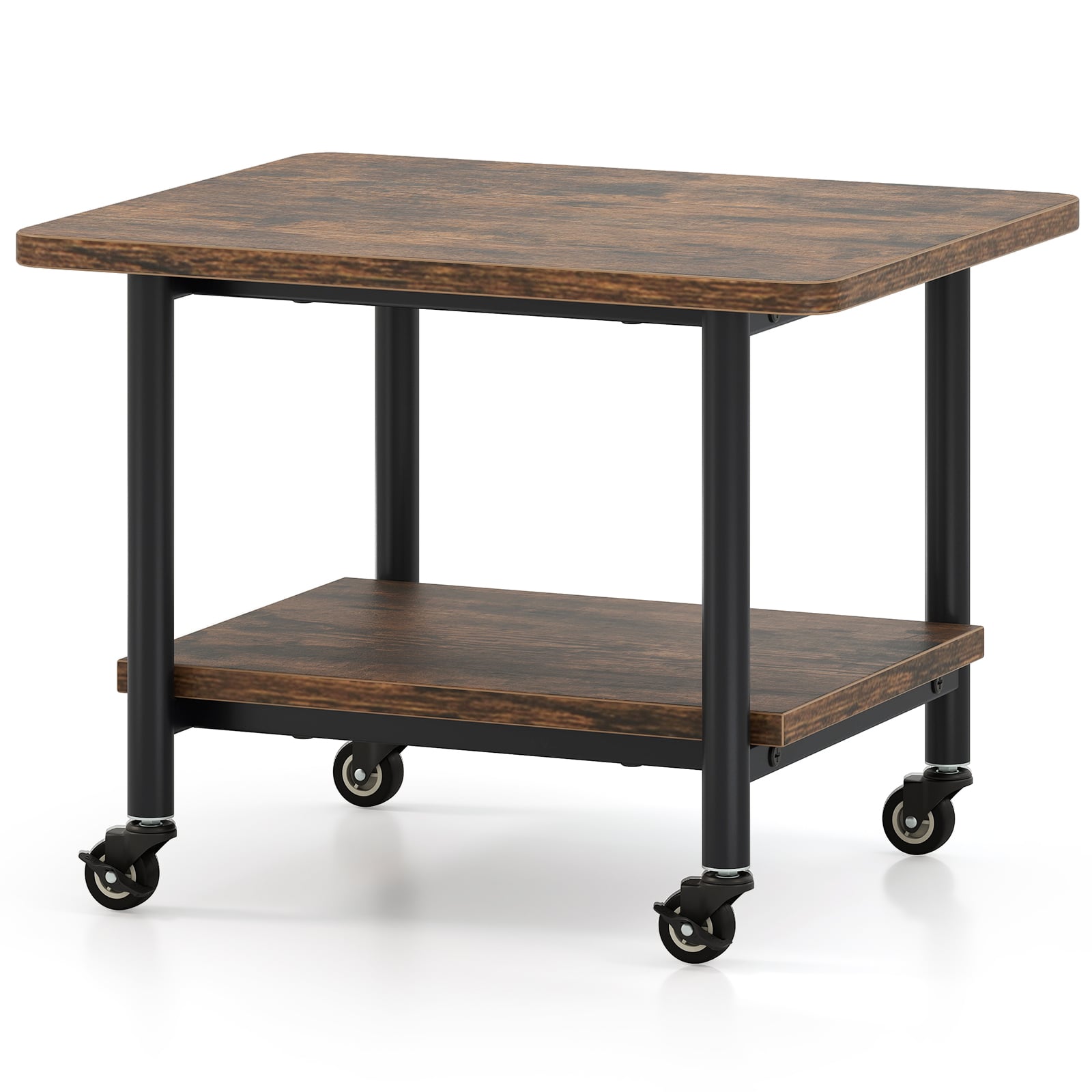 Under Desk Printer Stand with 360° Swivel Casters-Brown - Image 2
