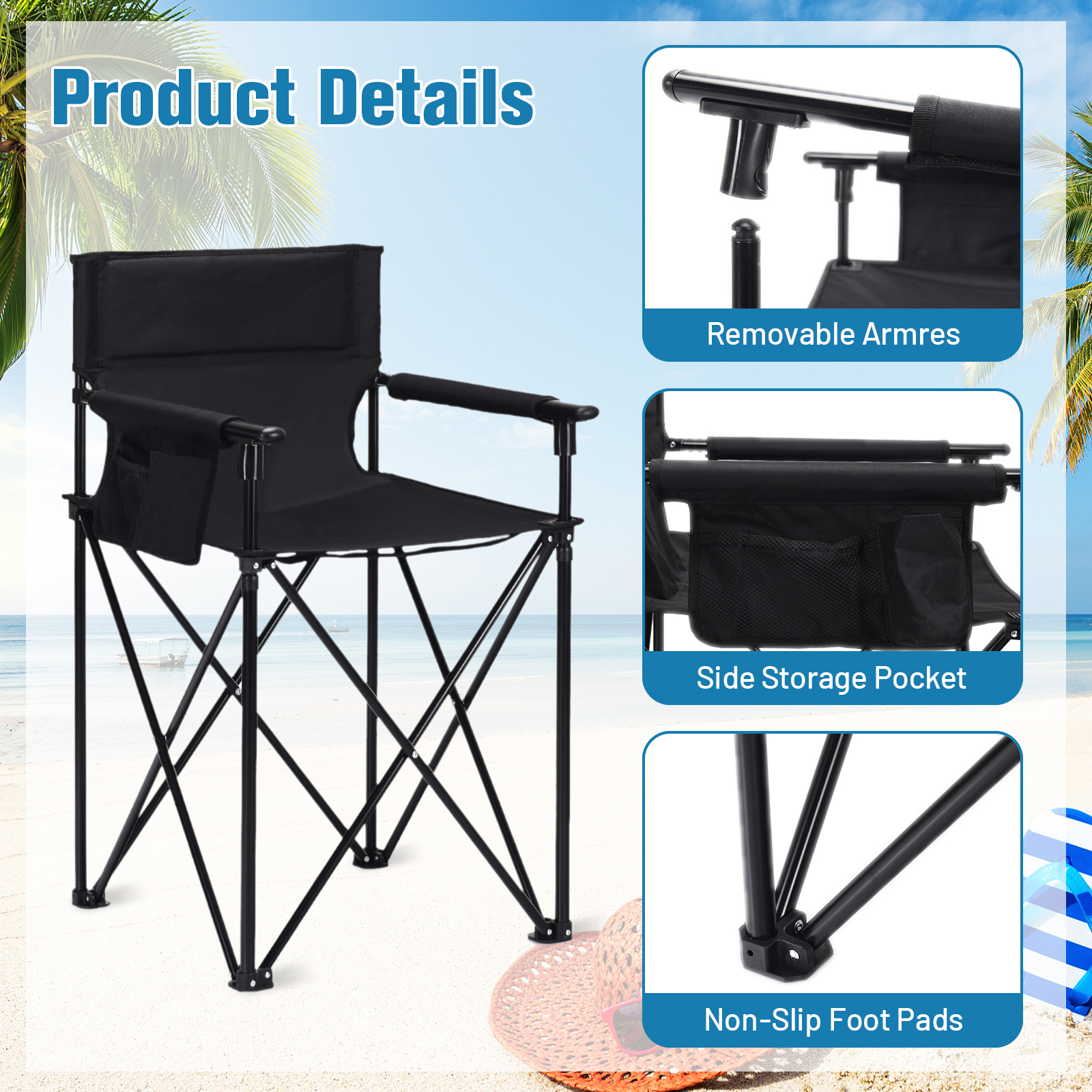 Portable 38 Inch Oversized High Camping Fishing Folding Chair - Image 5