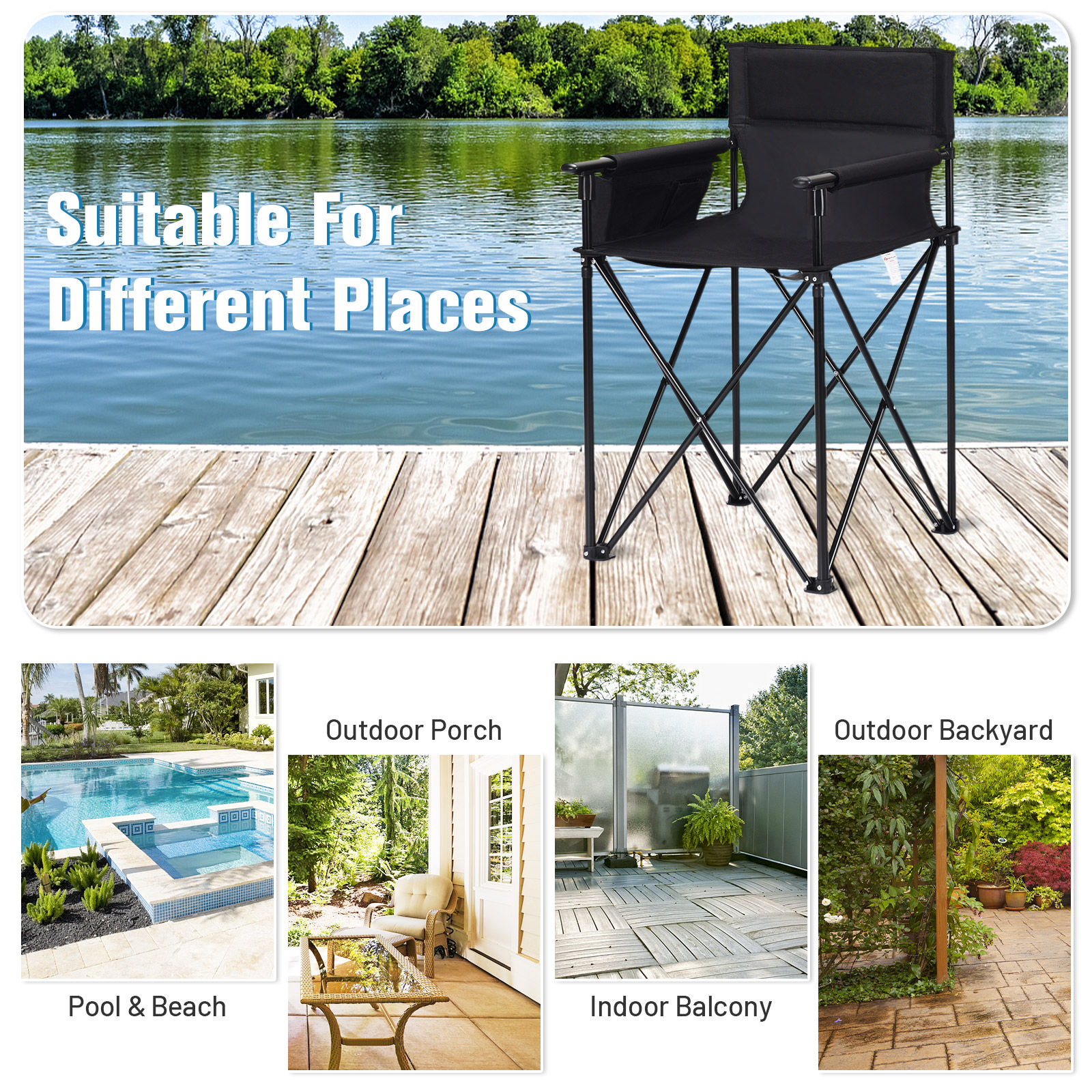 Portable 38 Inch Oversized High Camping Fishing Folding Chair - Image 7