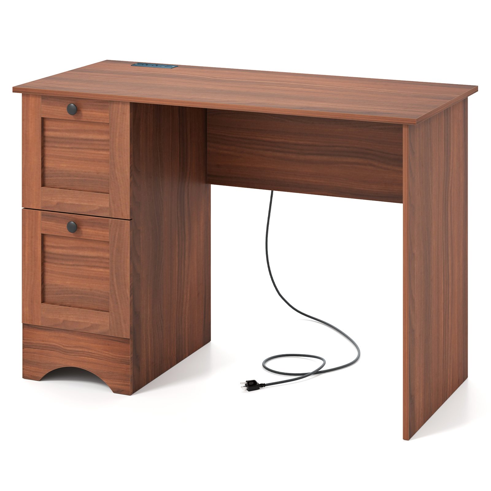 Wooden Vintage Computer Desk with 2 Drawers for Home and Office-Walnut - Image 2