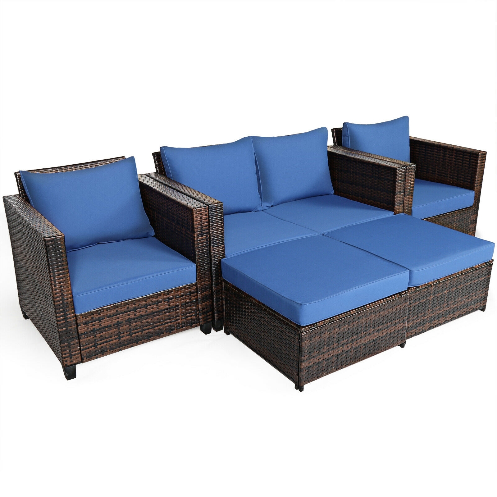 5 Pieces Patio Cushioned Rattan Furniture Set-Navy - Image 6