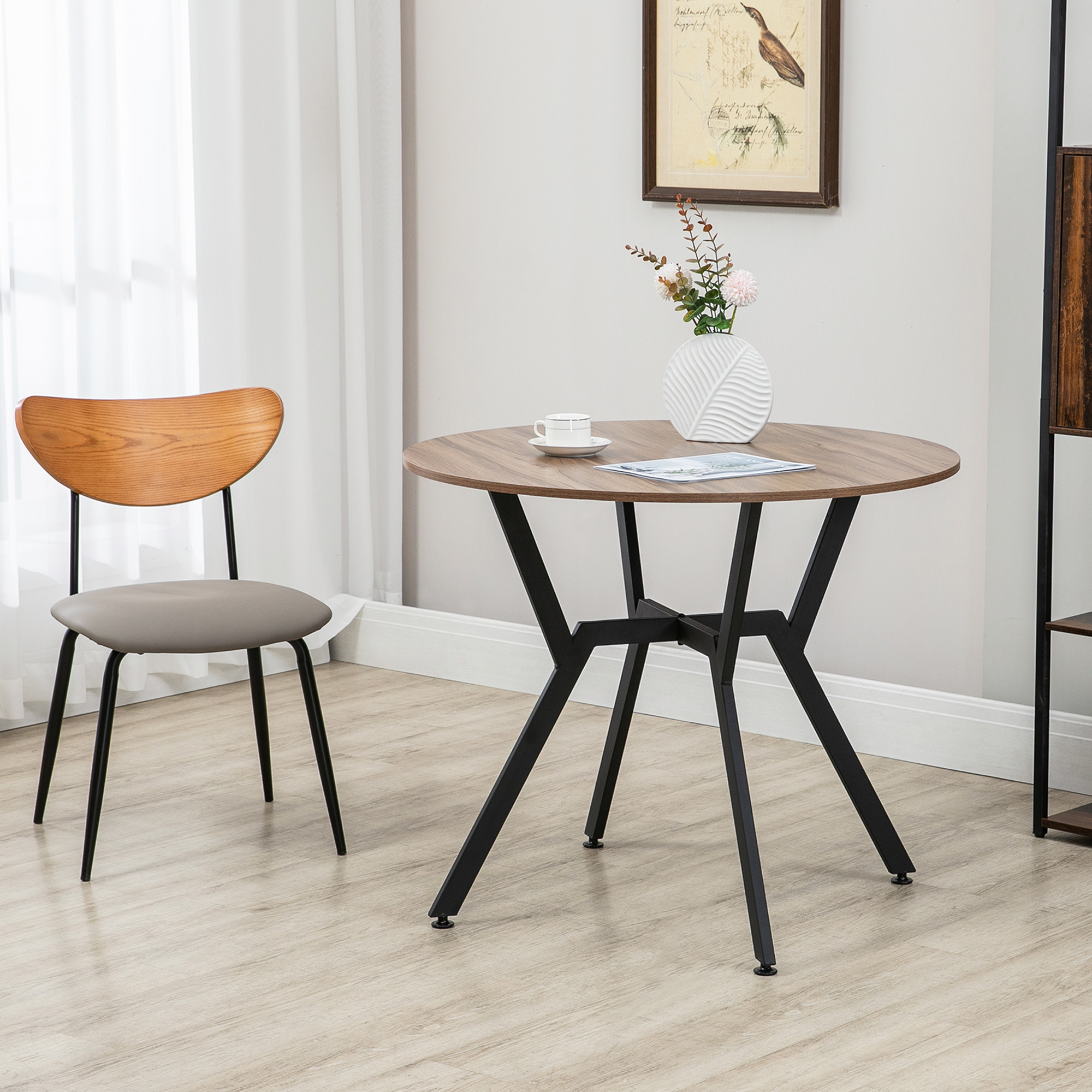 35" Round Dining Table, Modern Dining Room Table with Steel Frame, Space Saving Small Kitchen Table, Brown - Image 5