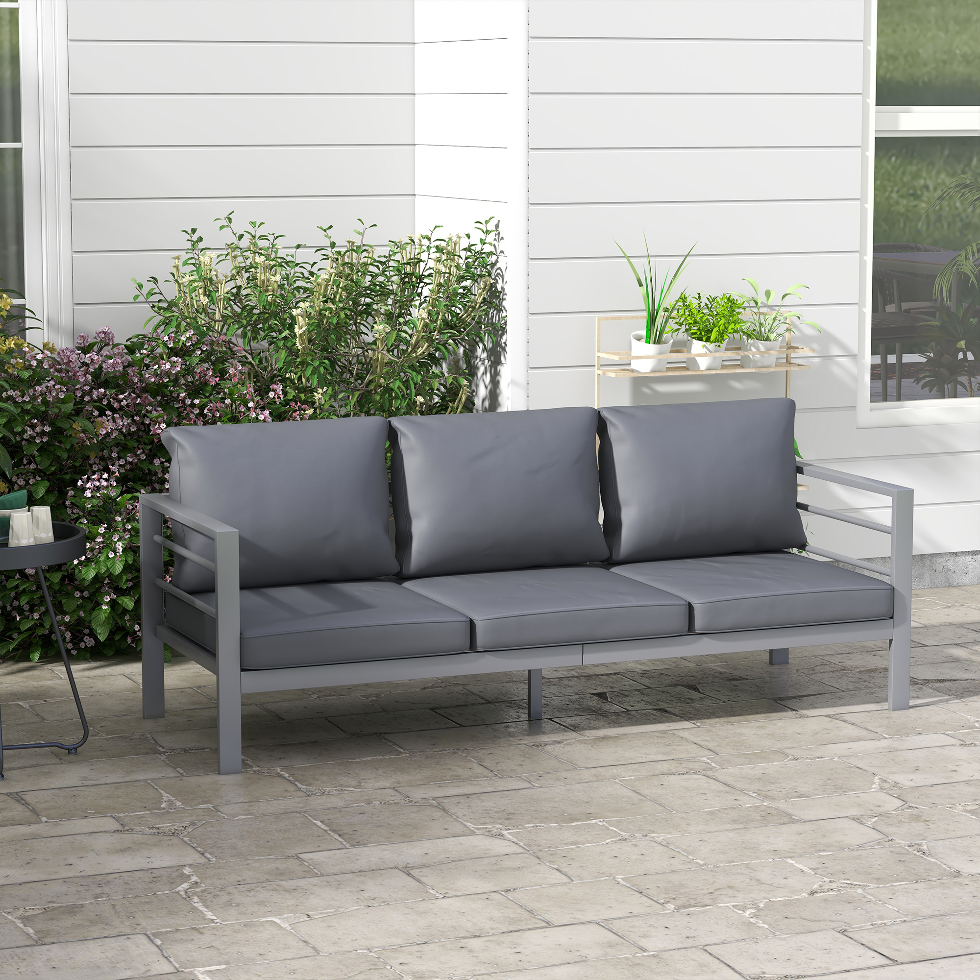Aluminum Garden Sofa, 3-Person Outdoor Couch, Backyard Furniture for 3-person with Cushions, 72.8" x 26" x 25.2", Grey - Image 6