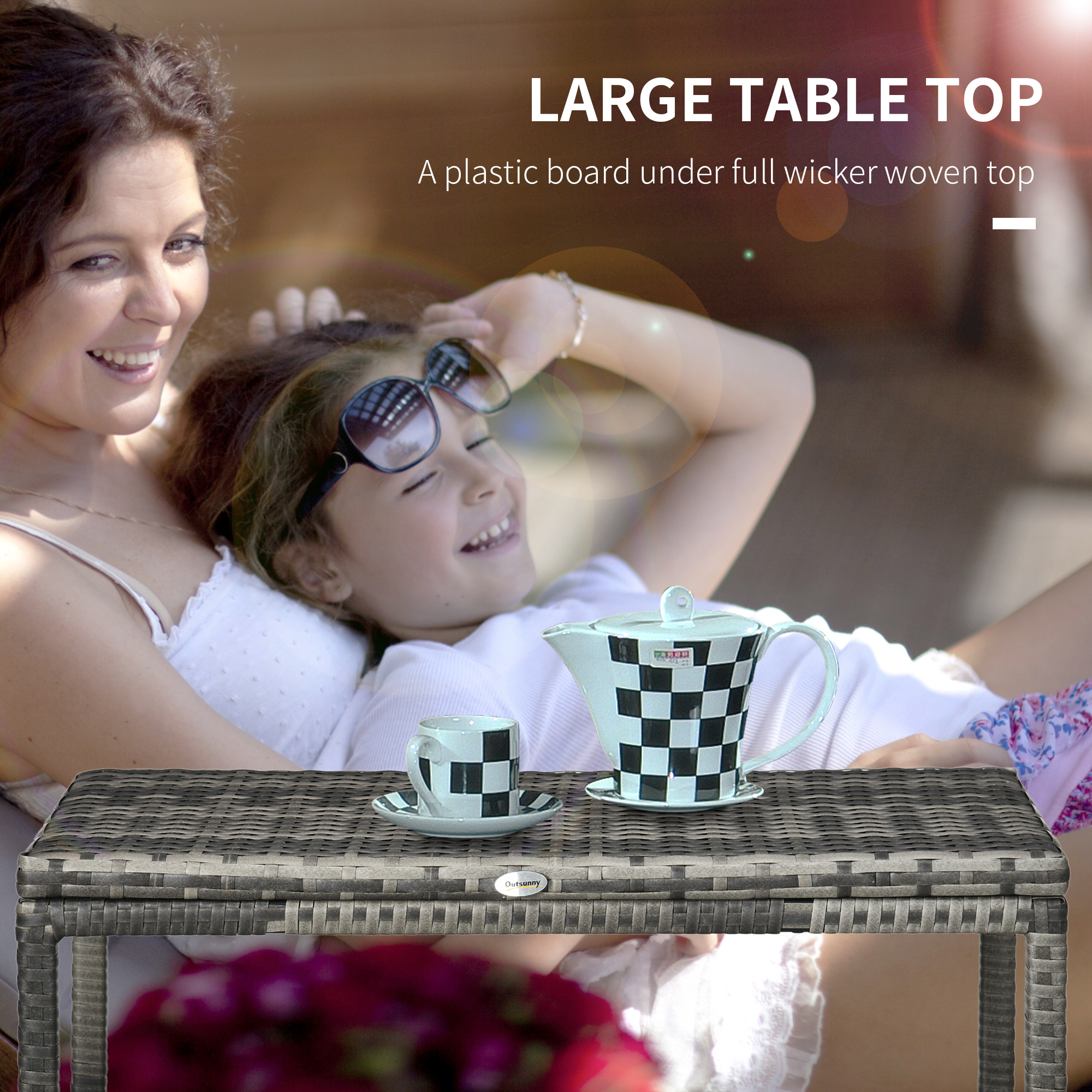 Patio Rattan End Table, Outdoor Side Table with Full Woven Table Top for Garden, Balcony, Mixed Grey - Image 3