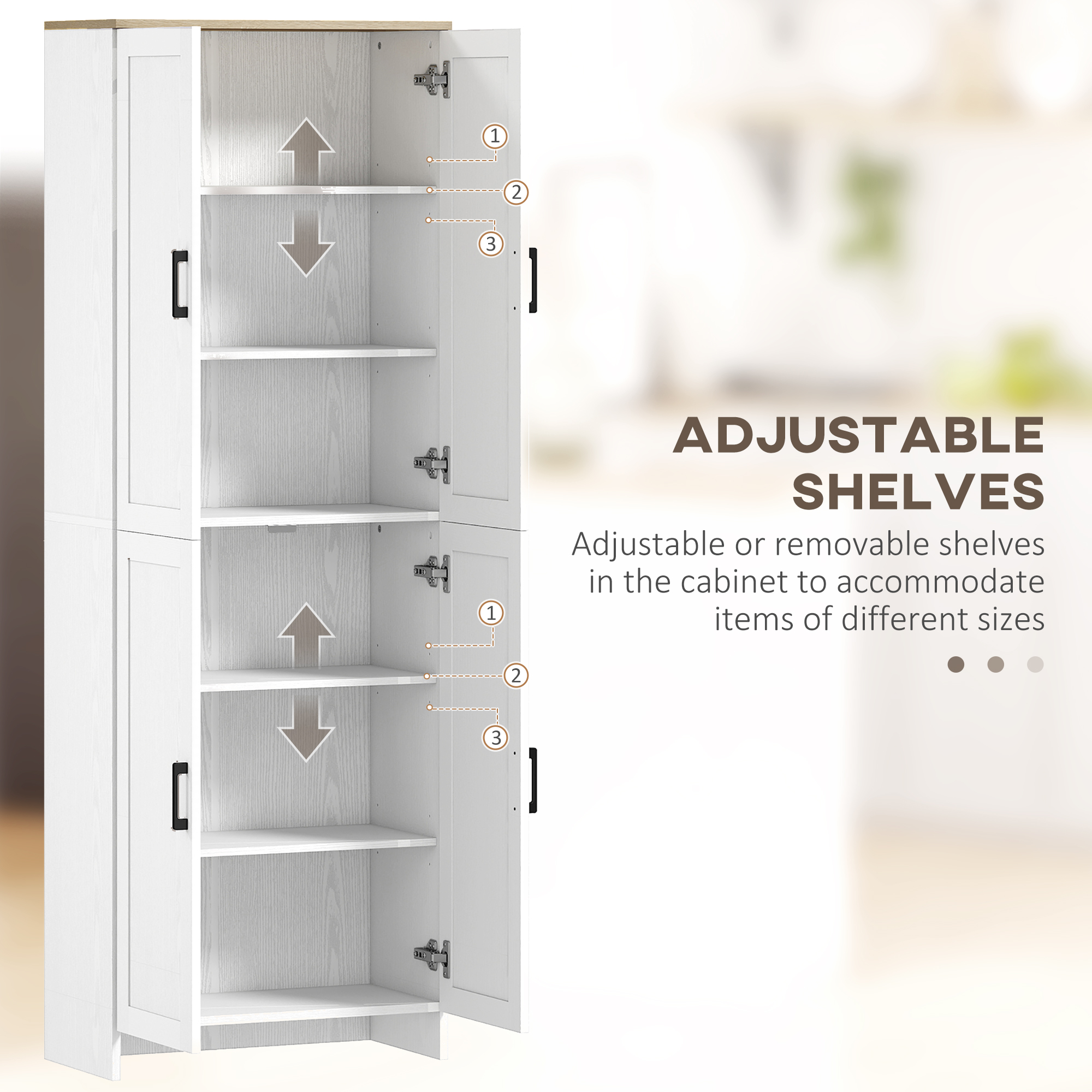 67" 4-Door Kitchen Pantry Cabinet, Freestanding Storage Cabinet Cupboard with Adjustable Shelves, White - Image 3