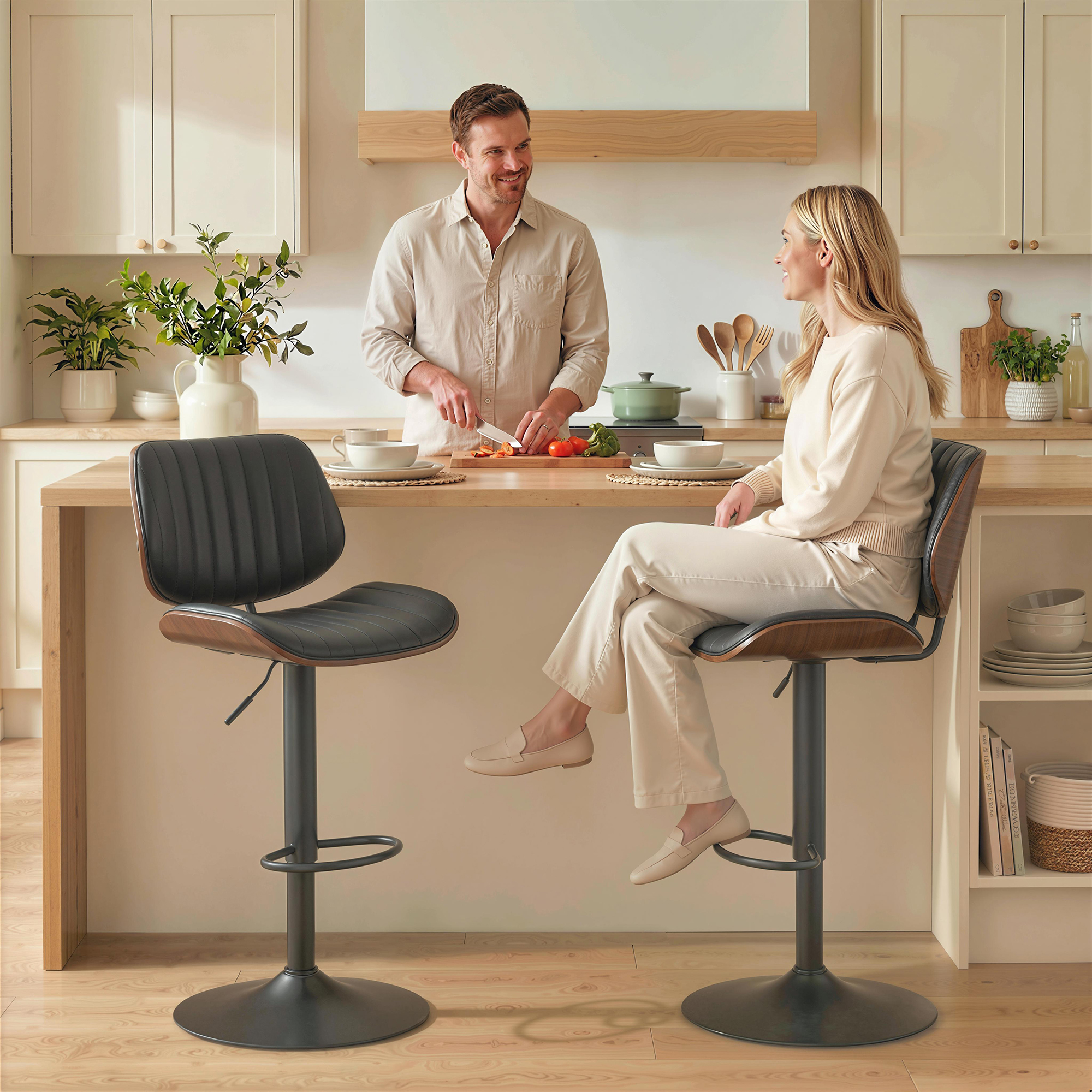 Bar Stools Set of 2, Swivel Counter Height Barstools with Back, Adjustable Height, Black - Image 6