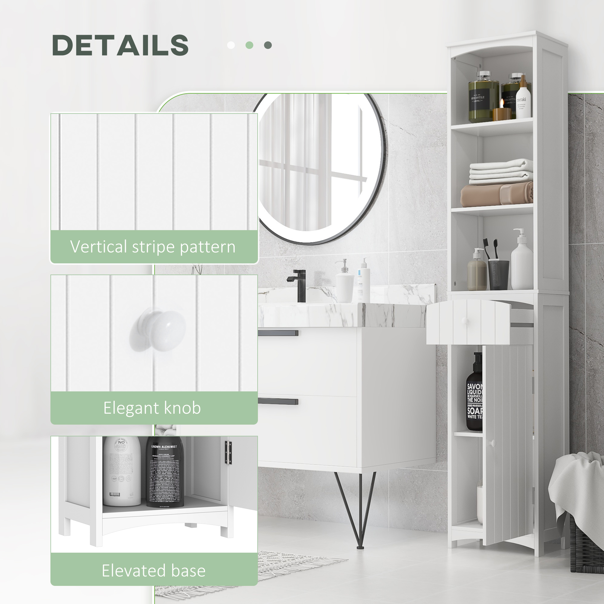 Tall Wooden Bathroom Cabinet Storage Organizer Kitchen Bedroom Decorative - Image 3
