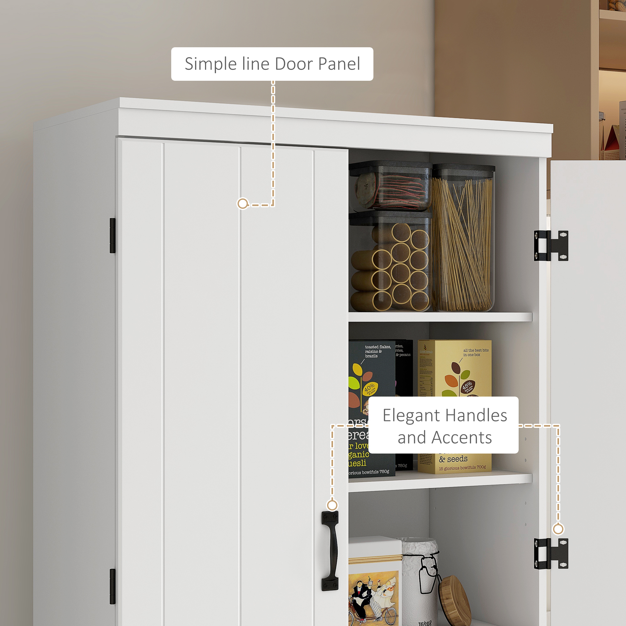 70" 4-Door Storage Cabinet, Freestanding Pantry Cabinet with Adjustable Shelves for Living Room, White - Image 5