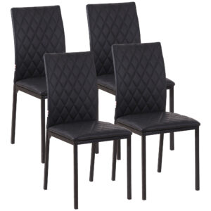 Modern Dining Chairs Set of 4, Upholstered Faux Leather Kitchen Chairs with Rhombic Tufting and Metal Legs for Living Room, Black