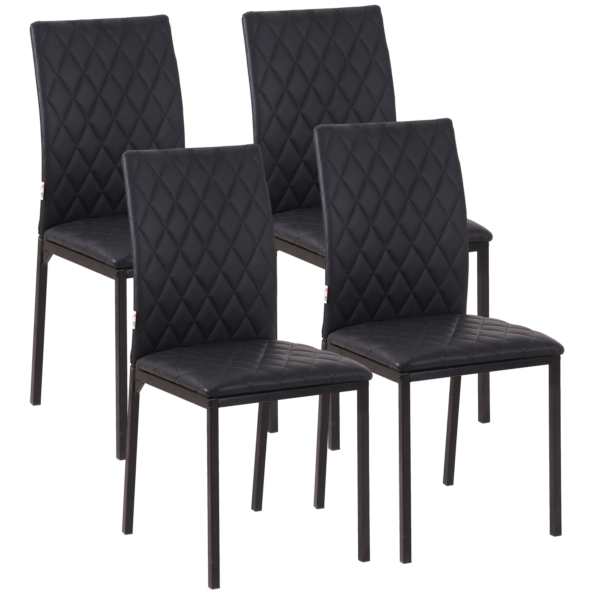Modern Dining Chairs Set of 4, Upholstered Faux Leather Kitchen Chairs with Rhombic Tufting and Metal Legs for Living Room, Black