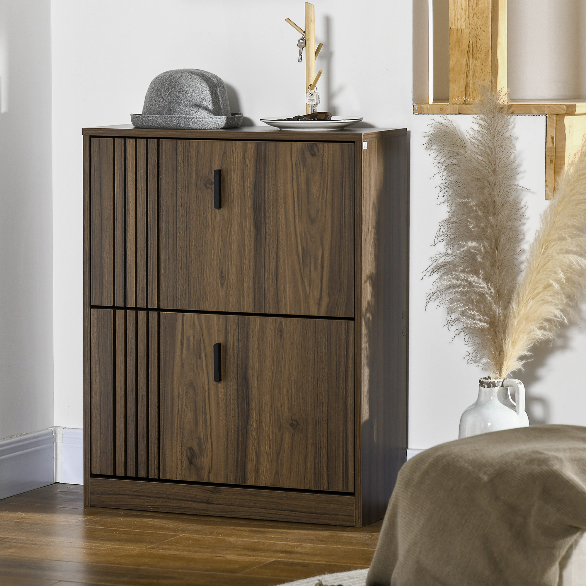 Shoe Storage Cabinet Organizer for 12 Pairs of Shoes with 2 Flip Drawers and Adjustable Shelves, Walnut - Image 6