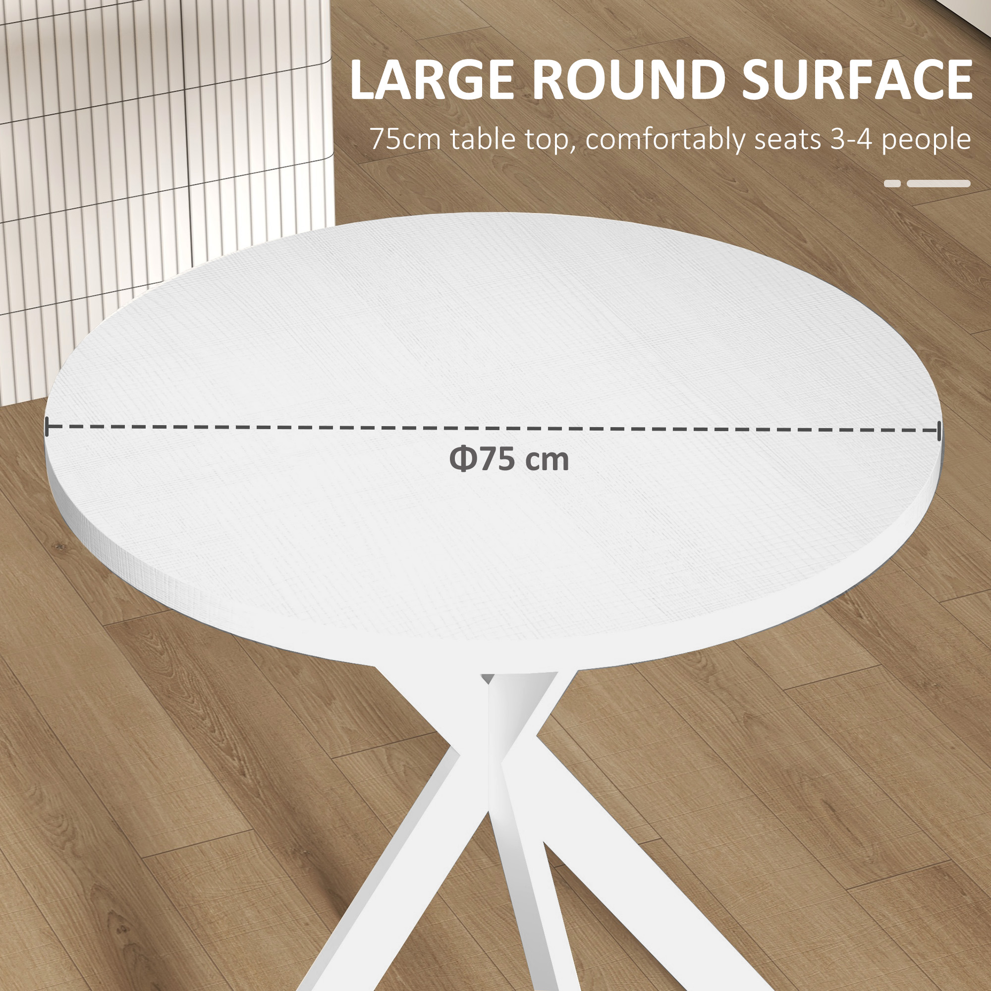 29" Dining Table, Contemporary Round Kitchen Table with Steel Legs, White - Image 3