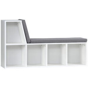 Multi-Purpose Bookshelf with 5 Cubes, 5-Cubby Bookcase with Cushioned Reading Nook and Storage Shelves, Grey