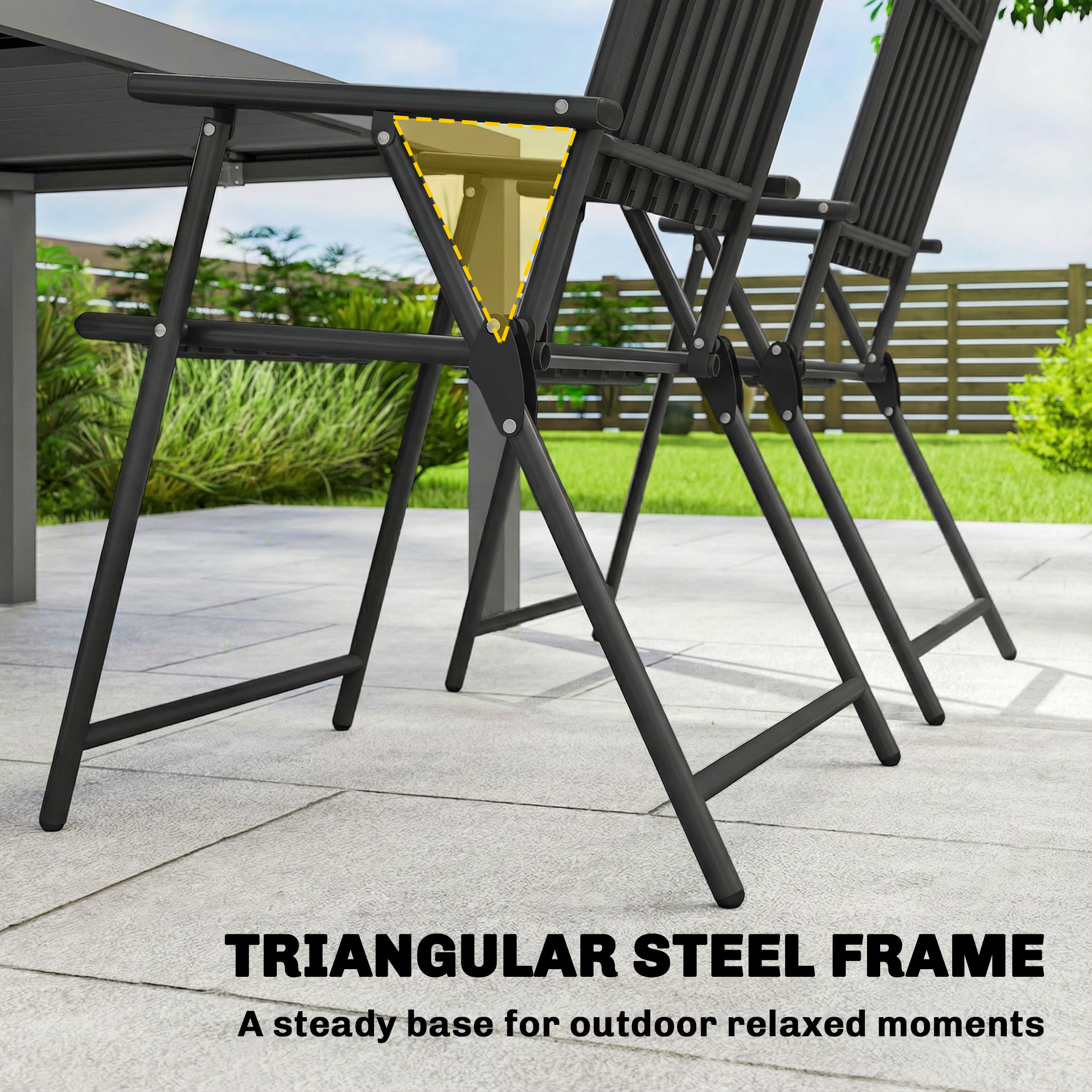 Folding Garden Chairs, Garden Dining Chairs with Plastic Slatted Seat Back, Armrests, Steel Frame, Set of 4, Black - Image 5
