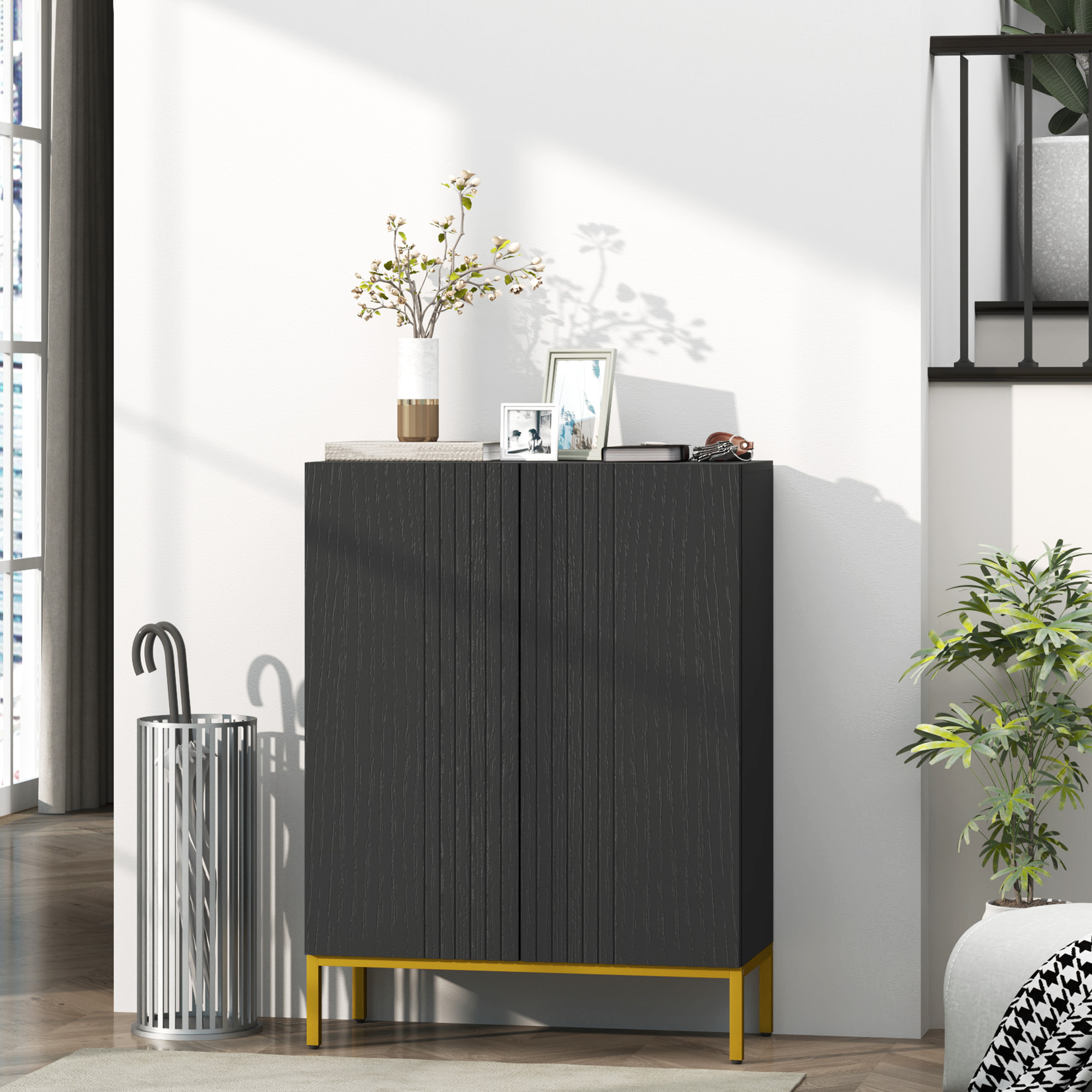 Shoe Storage Cabinet with Adjustable Shelves and Soft-Close Hinges, for 15-20 Pairs of Shoes, Black - Image 6