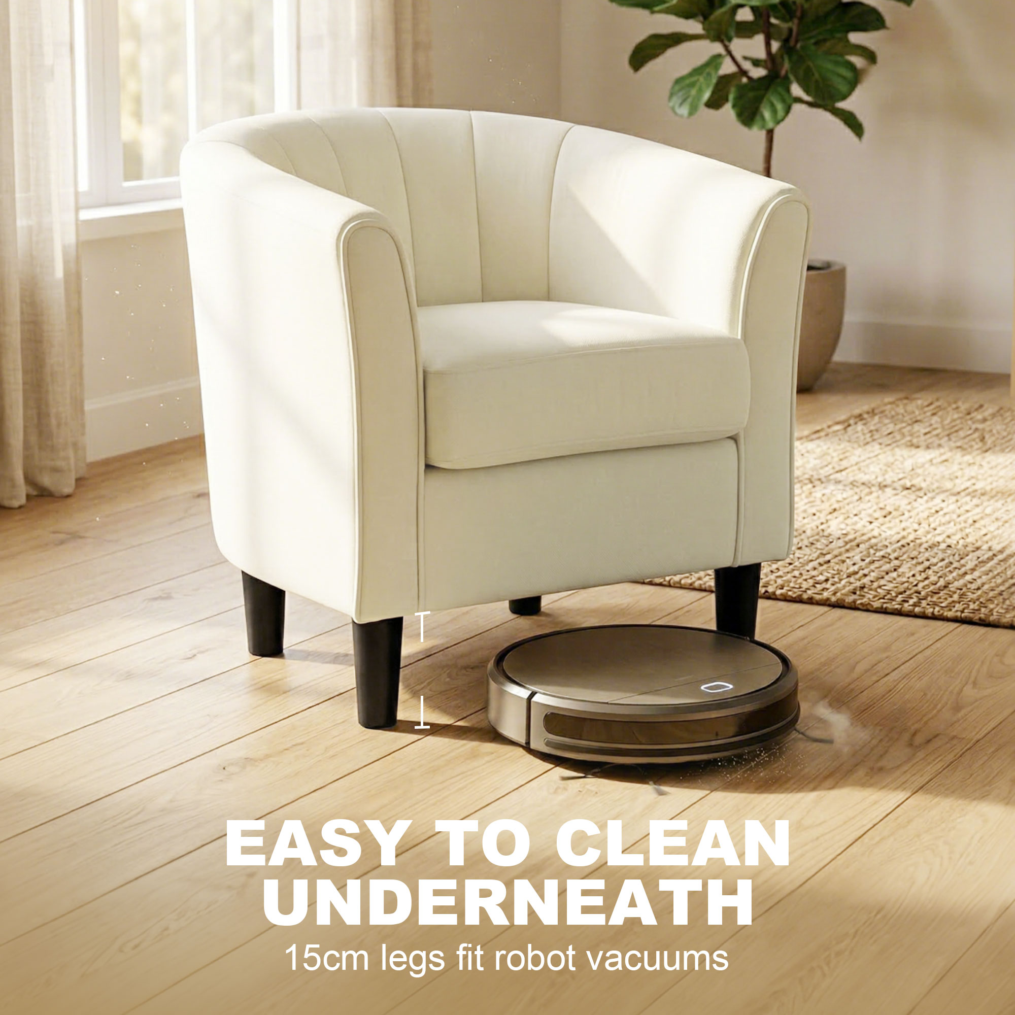Accent Chair Modern Upholstered Living Room Chair with Ottoman and Pocket Spring Cushion Cream White - Image 5