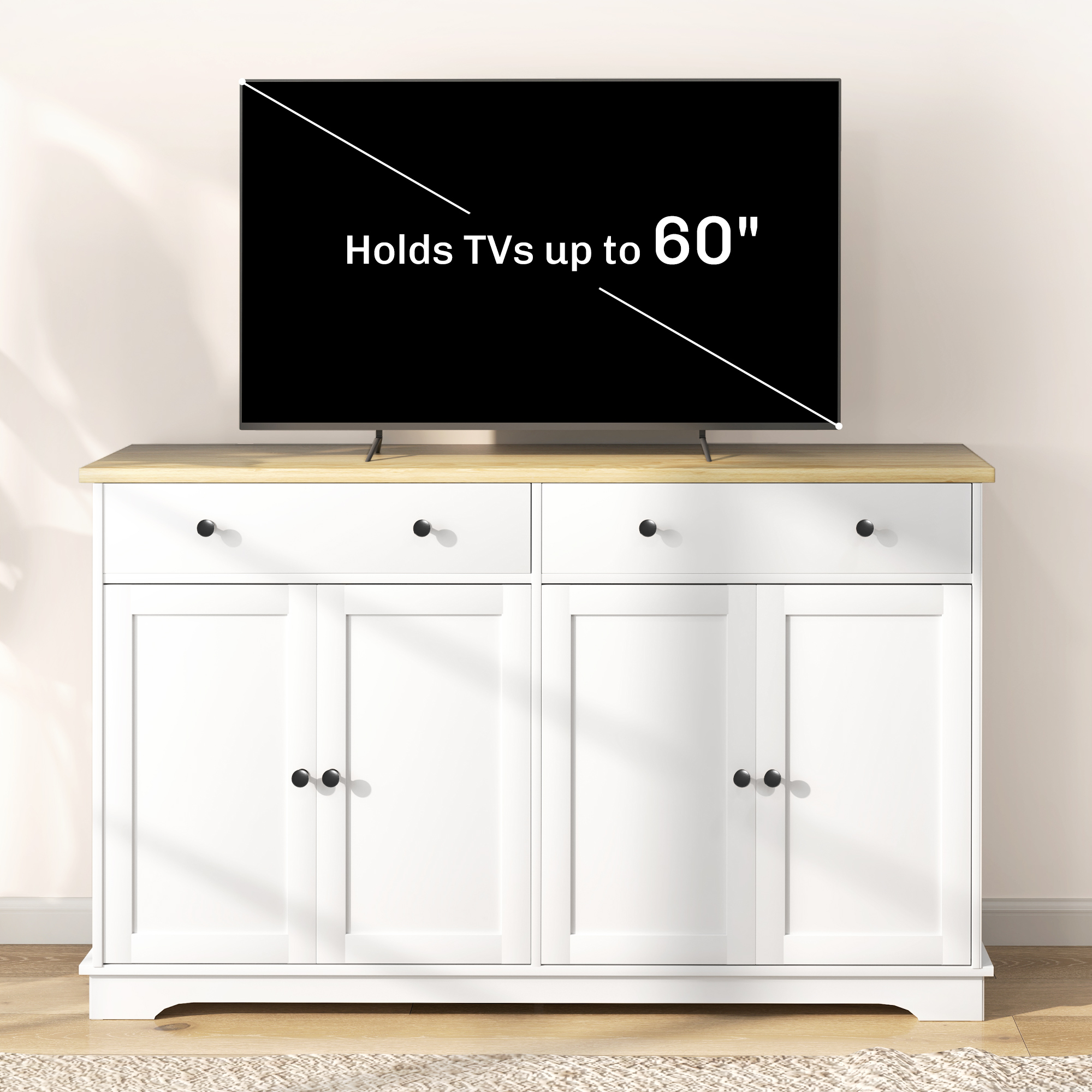 Modern Sideboard, Buffet Cabinet with Storage Drawers, Adjustable Shelves for Living Room, Dining Room, Entryway, White - Image 4