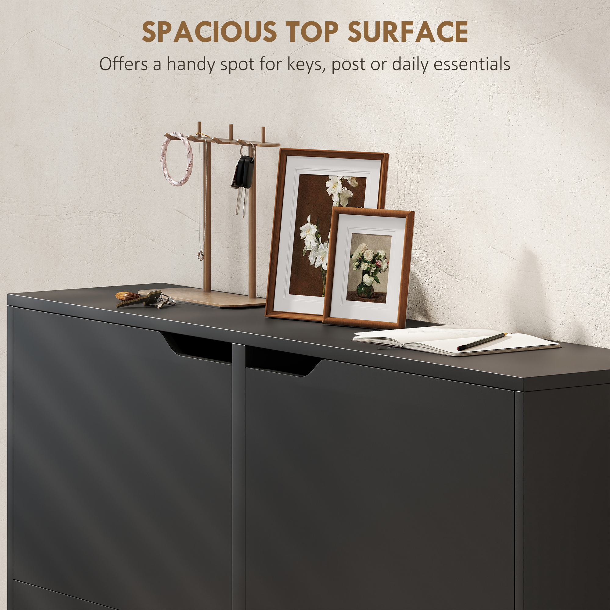 Narrow Shoe Cabinet, Shoe Storage Cabinet with 4 Flip Drawers and Adjustable Shelves for 16 Pairs of Shoes, Black - Image 3