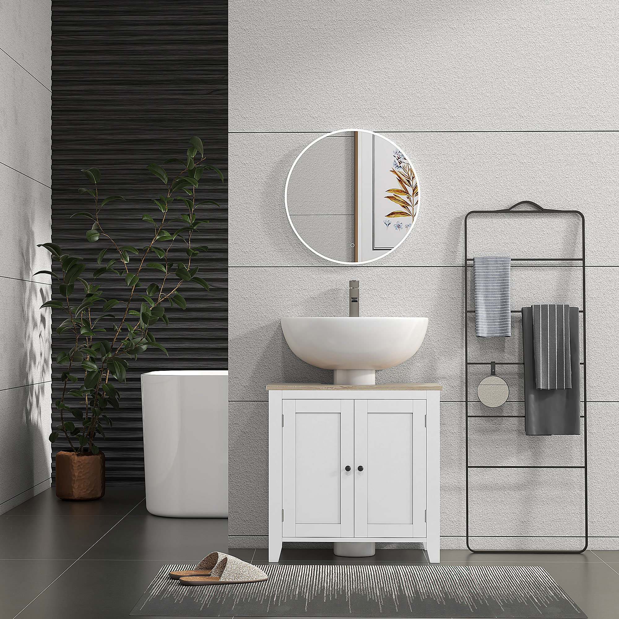 Bathroom Sink Vanity Unit, Under Sink Bathroom Cabinet with U-Shape Design and Adjustable Shelf, White - Image 5