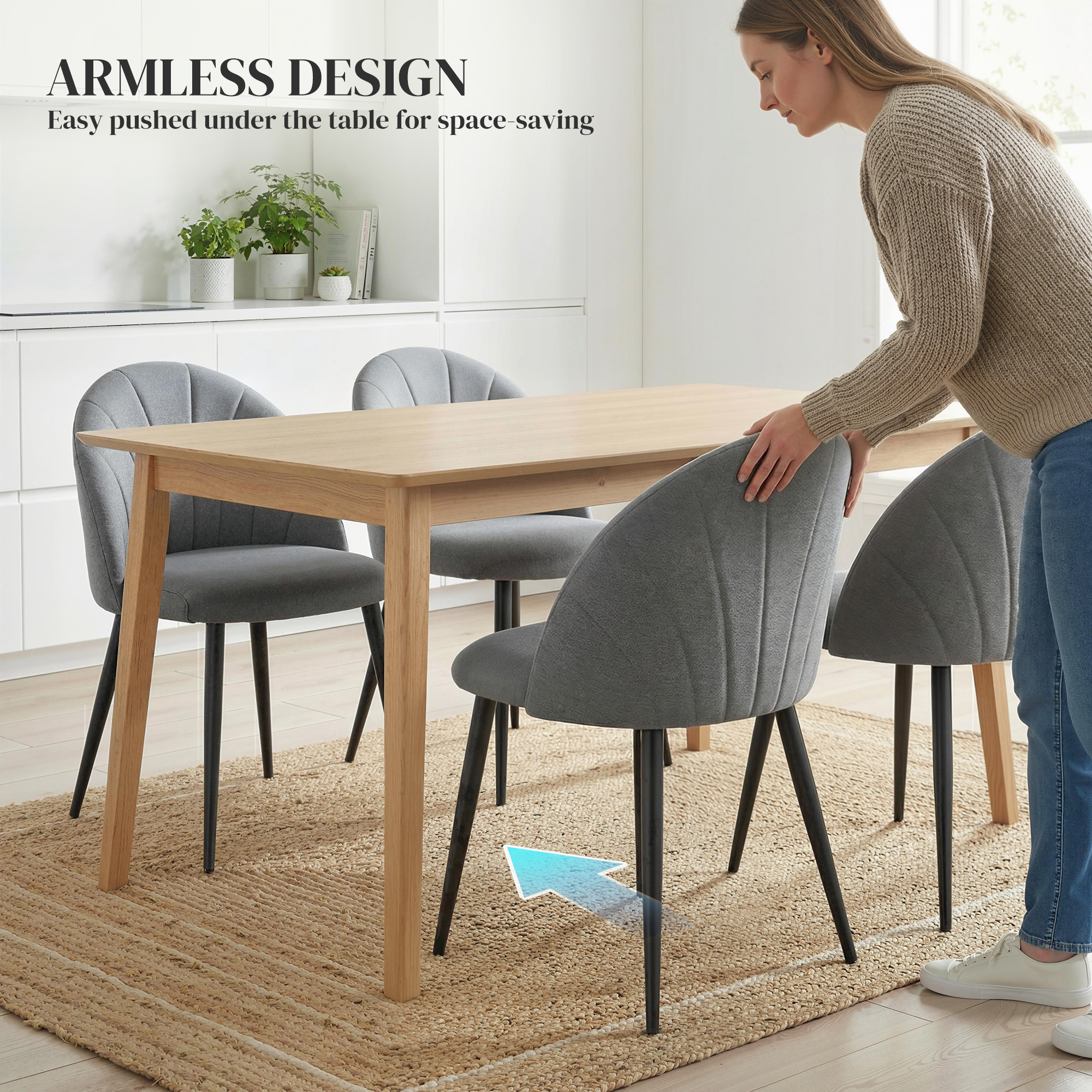 Modern Dining Chairs Set of 4, Upholstered Dining Room Chairs with Metal Legs, Shell Backrest, Padded Seat, Grey - Image 5