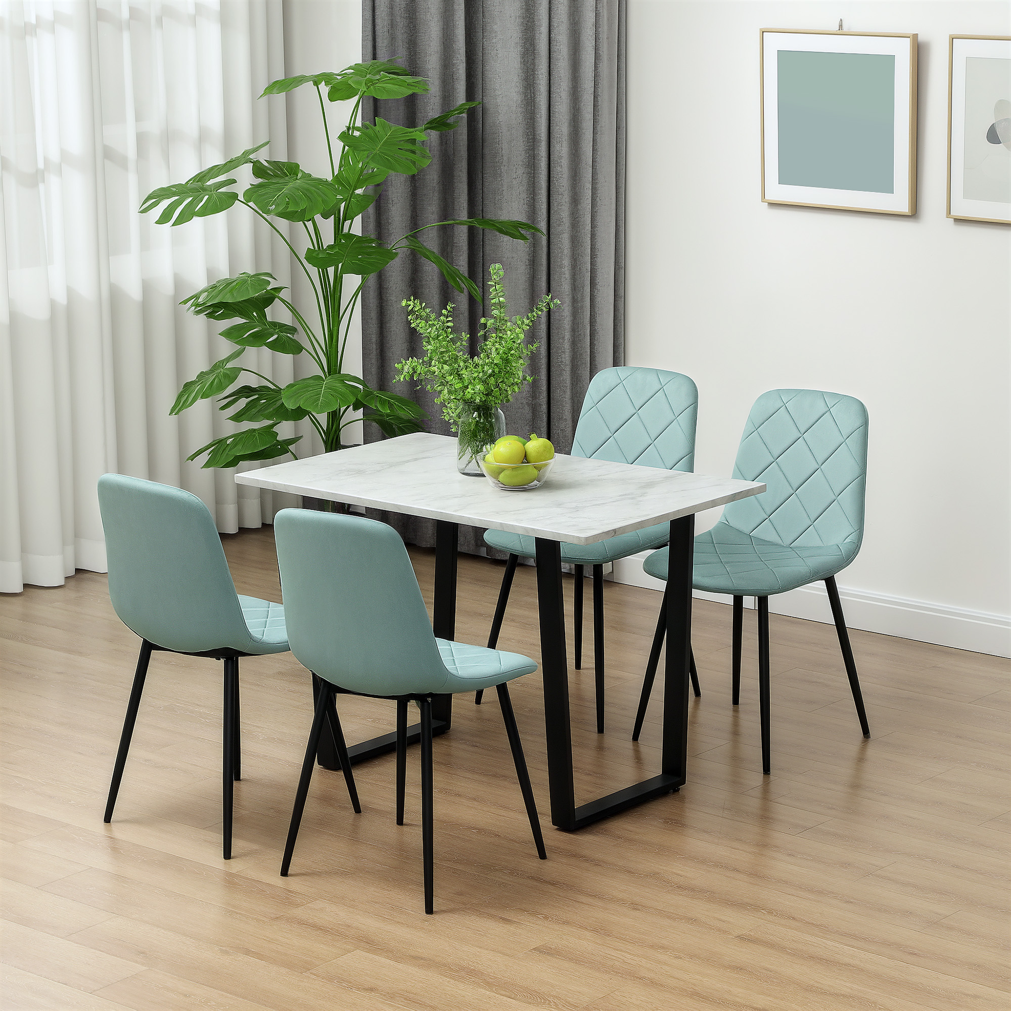 Dining Chairs Set of 4, Upholstered Dining Room Chairs with Steel Legs, Modern Kitchen Chair for Dining Room, Green - Image 6