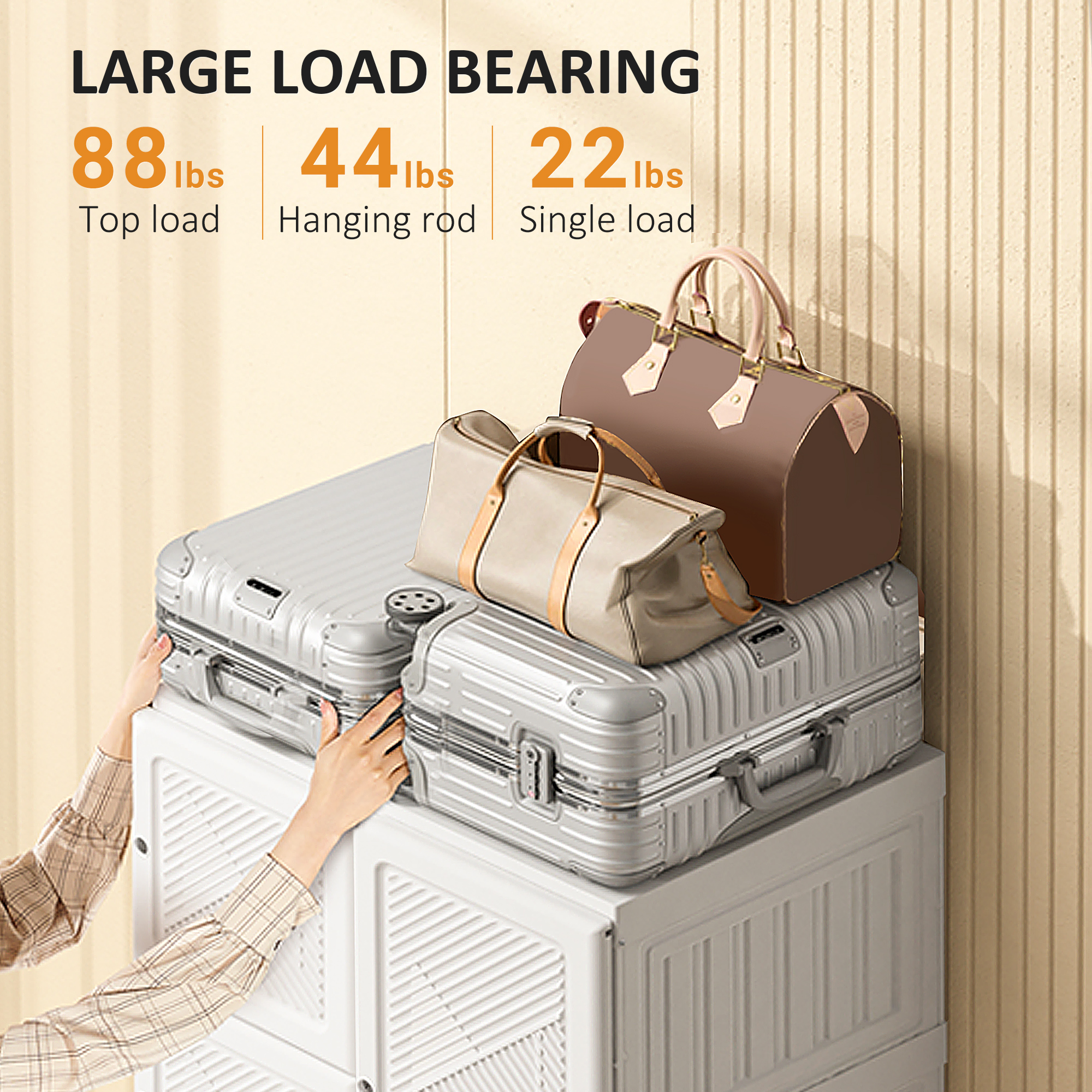Portable Wardrobe Closet, Folding Bedroom Wardrobe, Clothes Storage Organizer with Cube Compartments, White - Image 4