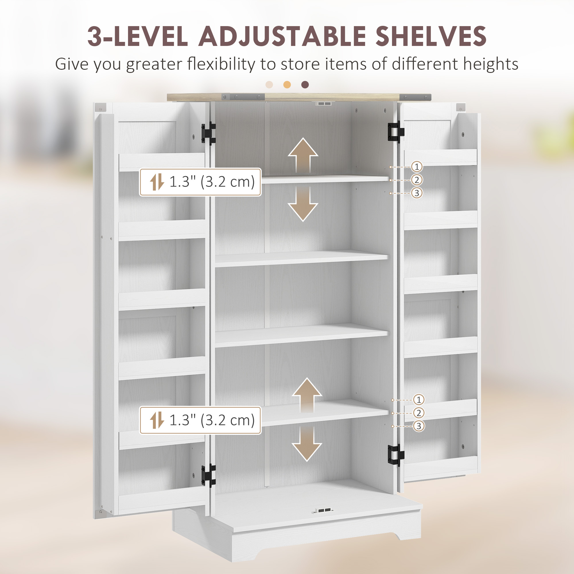 Farmhouse Kitchen Pantry Storage Cabinet, Kitchen Pantry Cabinet with Doors and Adjustable Shelves, Cream White - Image 3
