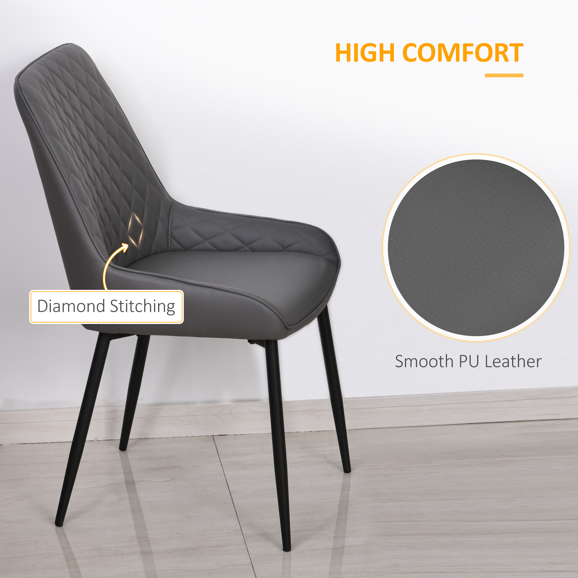 Upholstered Kitchen Chairs, Modern Dining Chairs Set of 2 with Diamond Tufting and Steel Legs for Dining Room, Grey - Image 2