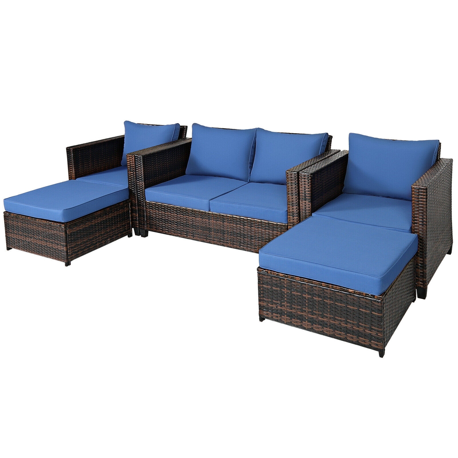 5 Pieces Patio Cushioned Rattan Furniture Set-Navy - Image 3