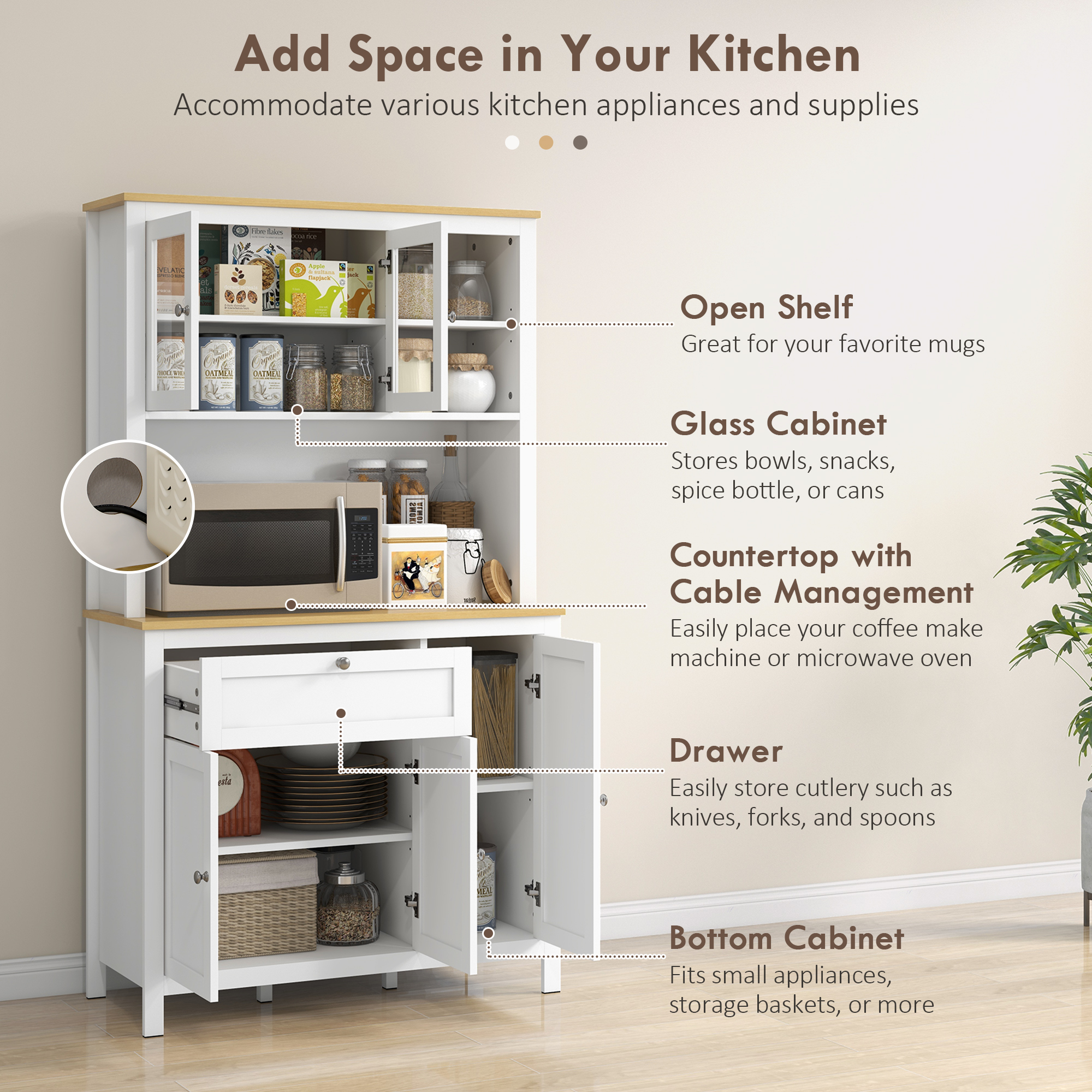 71" 5-Door Kitchen Pantry Cabinet, Freestanding Storage Cabinet Cupboard with Adjustable Shelves, White - Image 3