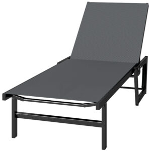 Lounge Chair Outdoor, 63 cm Wide Chaise Lounge Tanning Chair, 4-Position Outdoor Tanning Lounger, Dark Grey