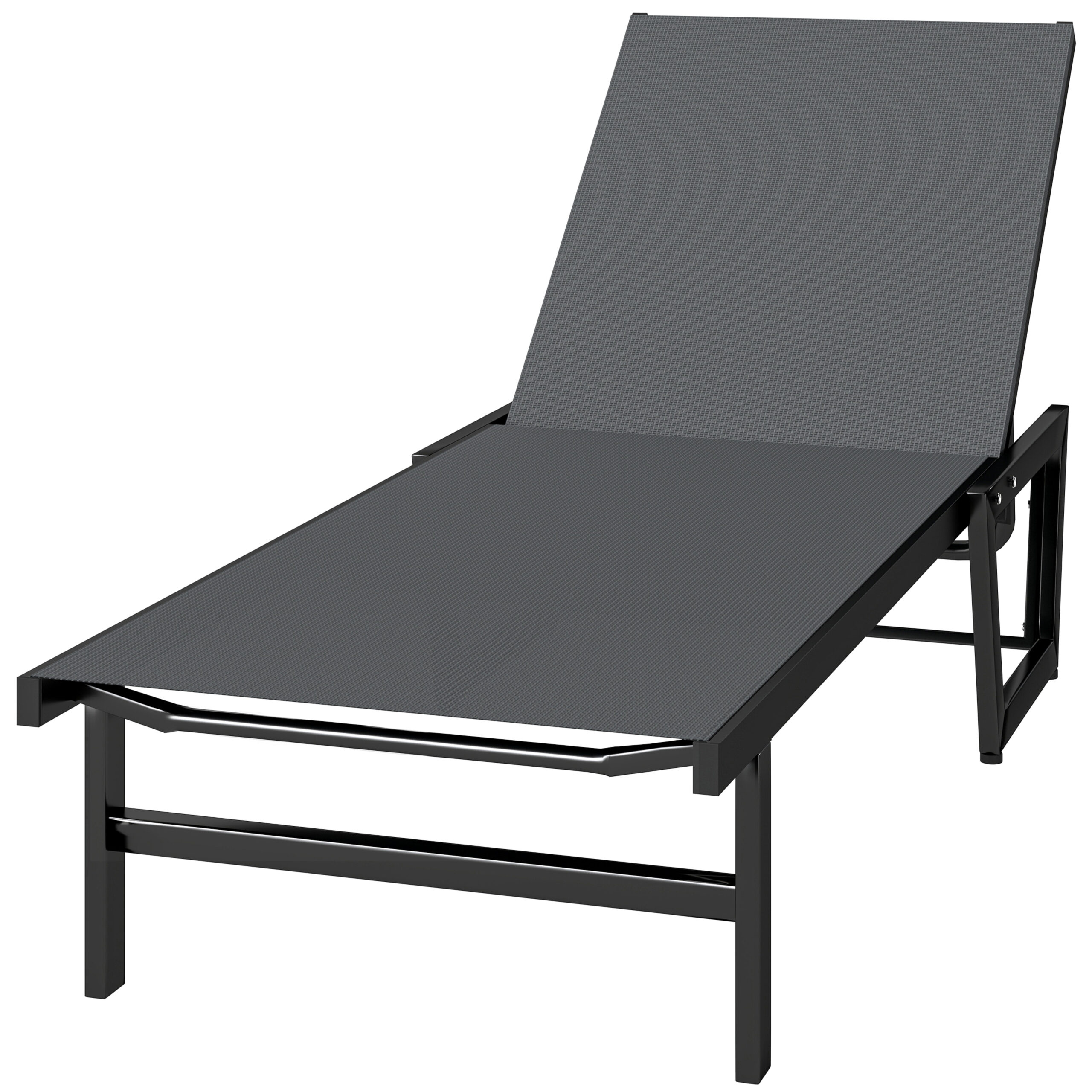 Lounge Chair Outdoor, 63 cm Wide Chaise Lounge Tanning Chair, 4-Position Outdoor Tanning Lounger, Dark Grey