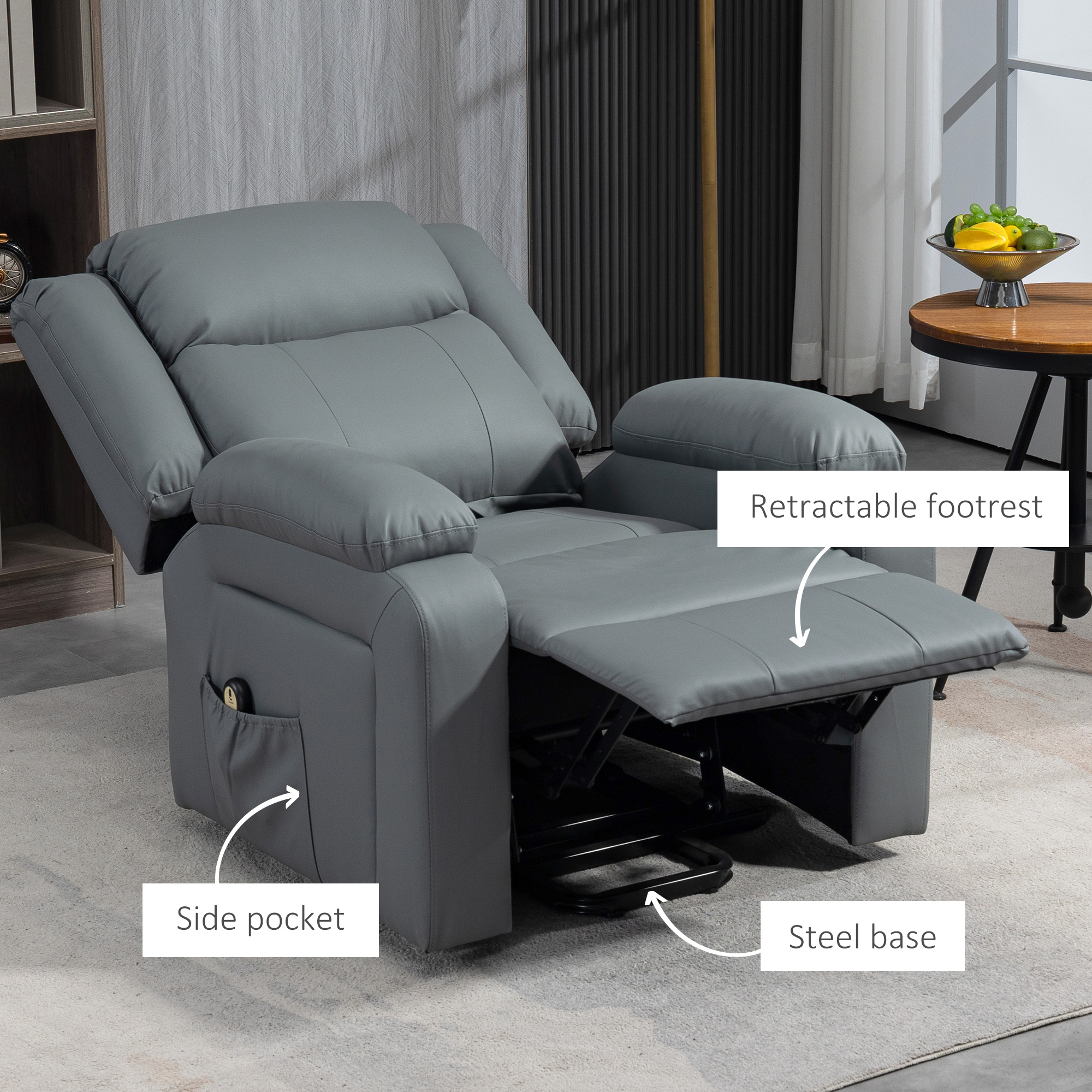 Lift Chair for Seniors, PU Leather Upholstered Electric Recliner Chair with Remote, Side Pockets, Quick Assembly, Grey - Image 5