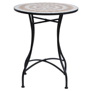 23.5" Mosaic Round Patio Table, Metal Side Bistro Coffee Table, Outdoor Furniture, Ceramic Tabletop for Garden Lawn