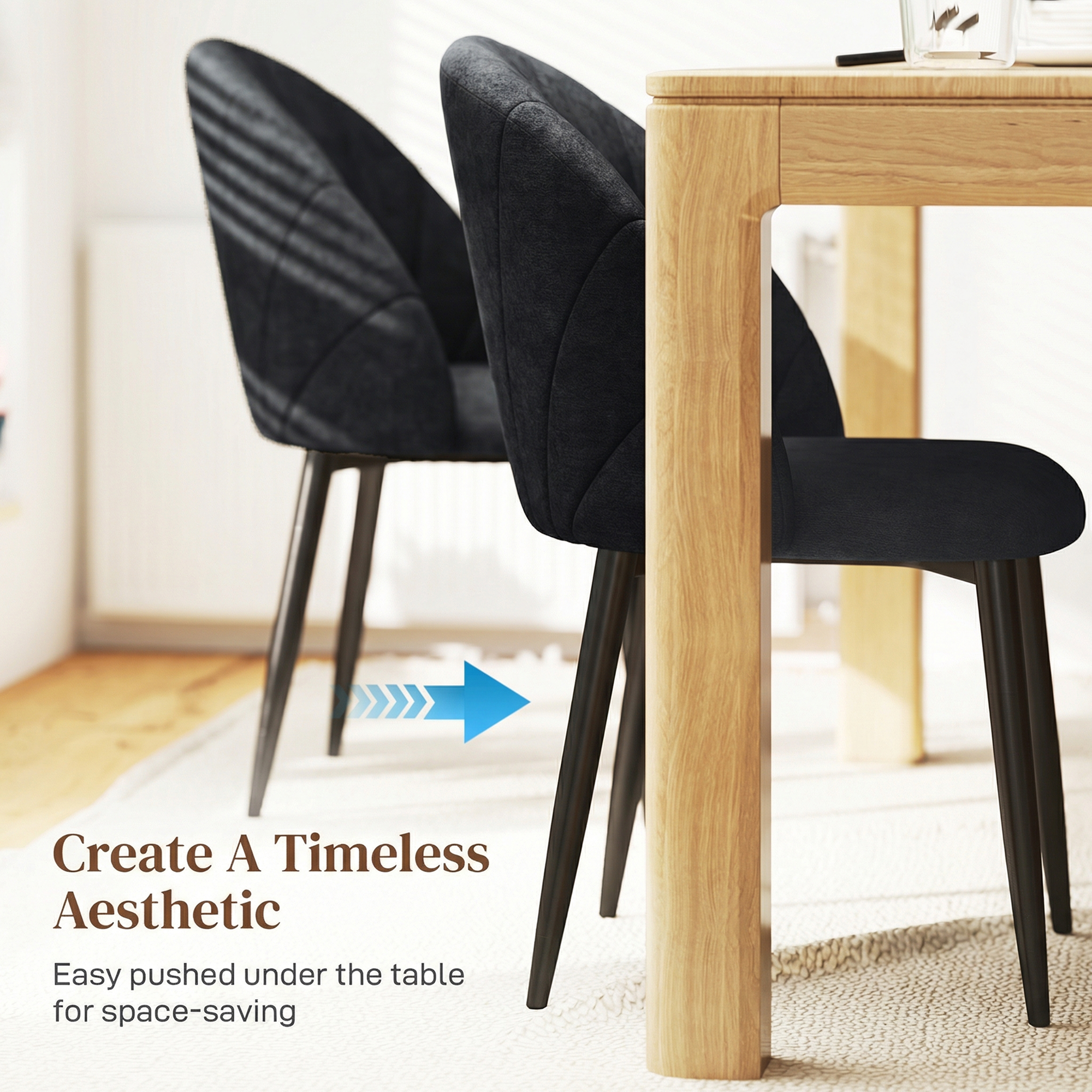 Modern Dining Chairs Set of 4, Upholstered Dining Room Chairs with Metal Legs, Shell Backrest, Padded Seat, Black - Image 5