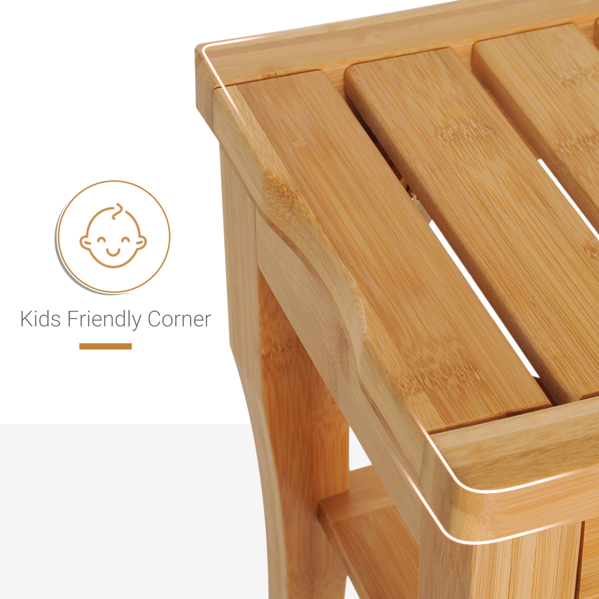 20" Bamboo Shower Bench Bathroom Stool Spa Bath Seat Organizer Storage Shelf - Image 5