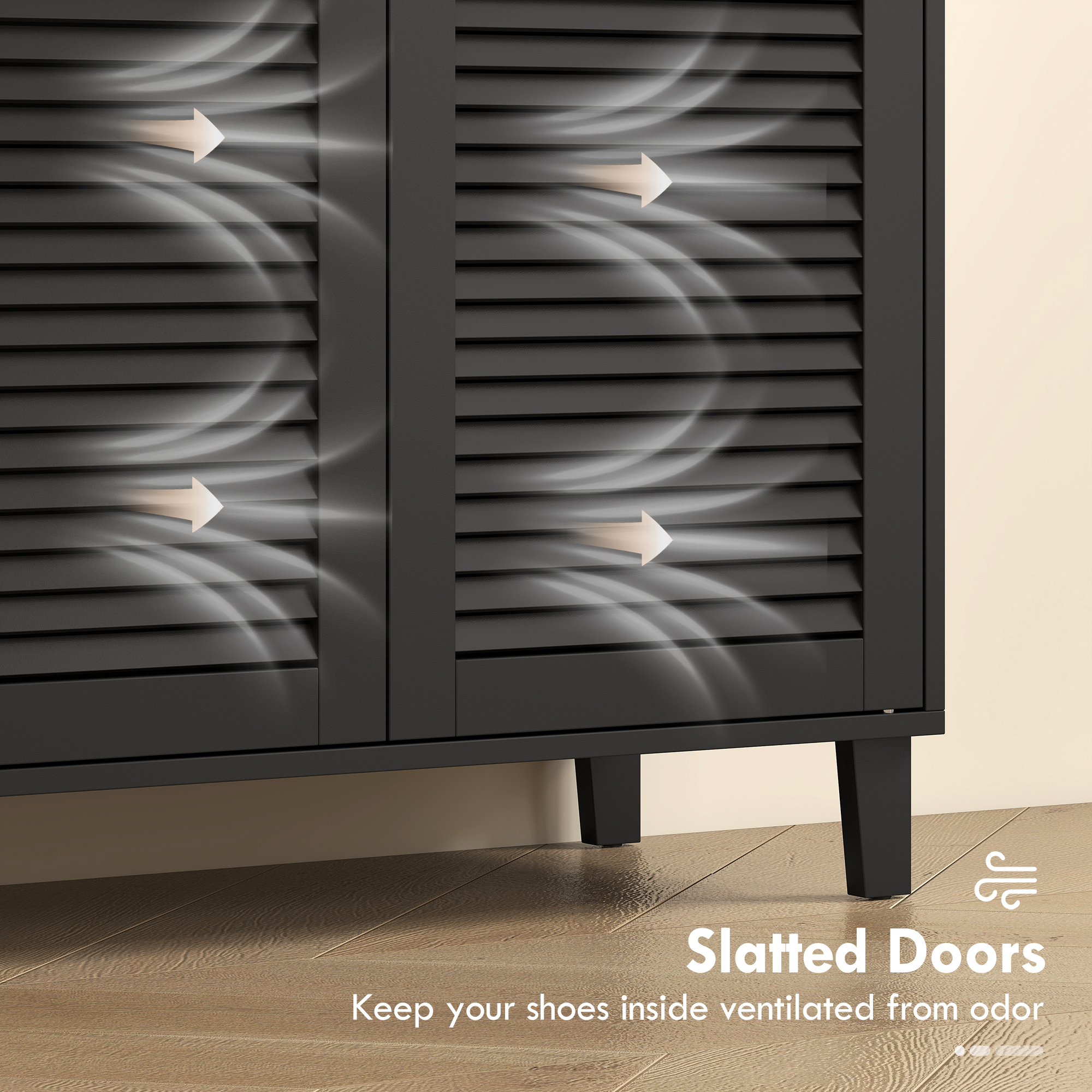 Shoe Cabinet with Adjustable Shelves Shoe Storage Cabinet with 2 Doors for Entryway Hallway Black - Image 4
