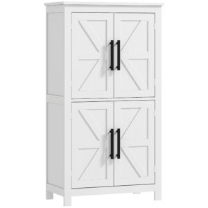 Farmhouse Bathroom Storage Cabinet, Bathroom Floor Cabinet with Barn Doors and Adjustable Shelf, White