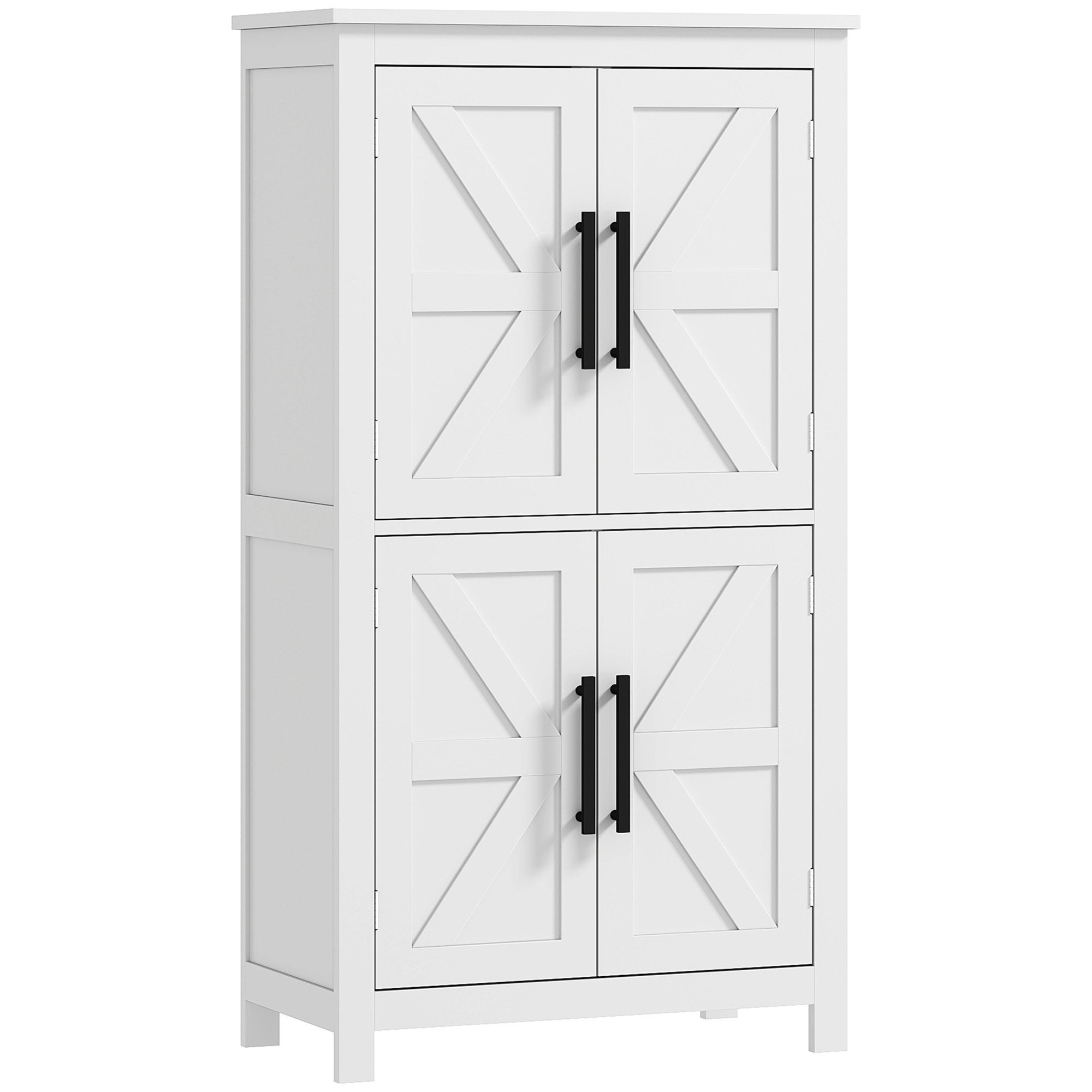 Farmhouse Bathroom Storage Cabinet, Bathroom Floor Cabinet with Barn Doors and Adjustable Shelf, White