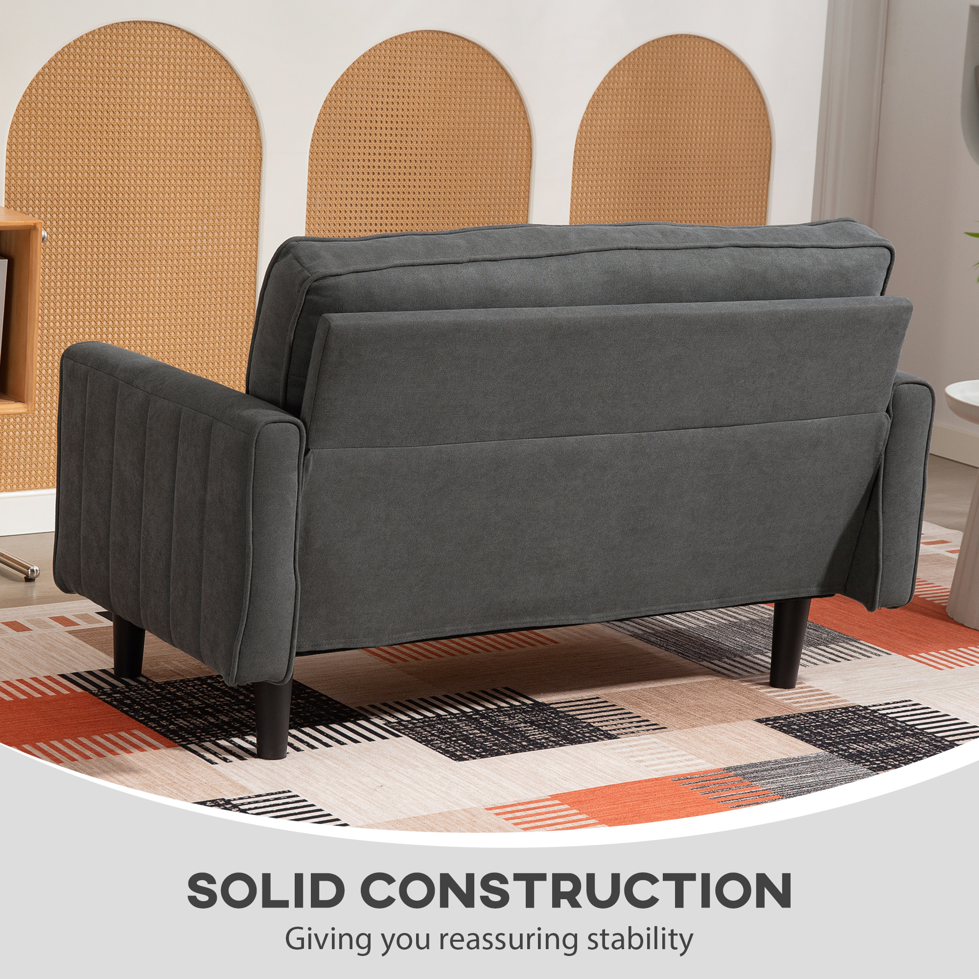 Loveseat Sofa, Linen 2 Seater Sofa Couch with Thick Padded Seat & Backrest for Living Room, Home Office, Dark Grey - Image 5