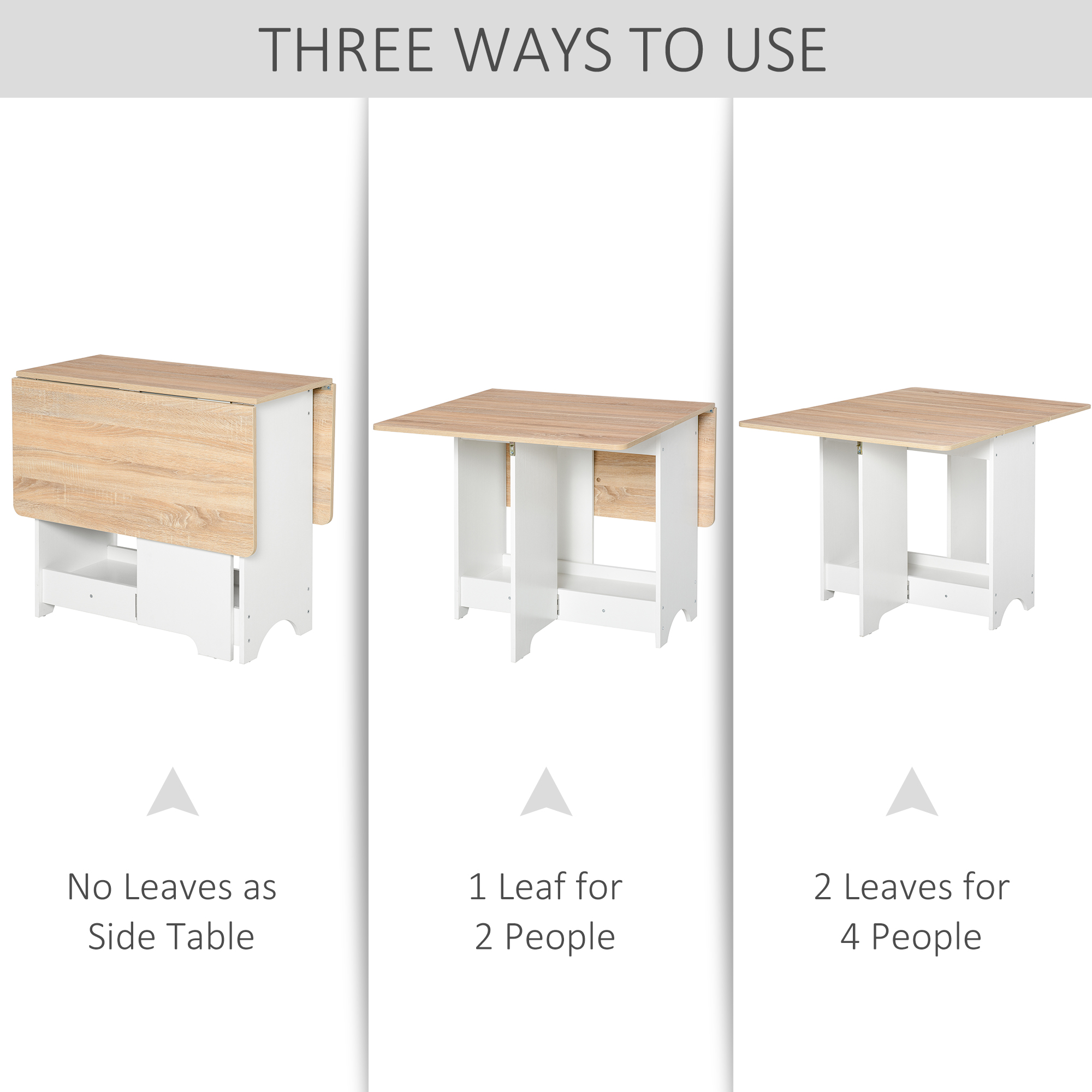 Foldable Dining Table, Folding Table with Storage Shelf, Drop-Leaf Kitchen Table for Dining Room, Oak - Image 2
