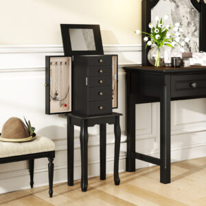 2 Colors Armoire Storage Standing Jewelry Cabinet with Mirror-Black
