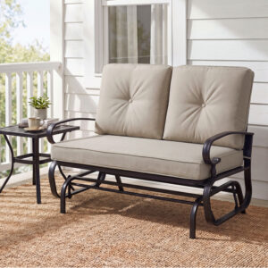 2 Seats Outdoor Swing Glider Chair with Comfortable Cushions-Beige