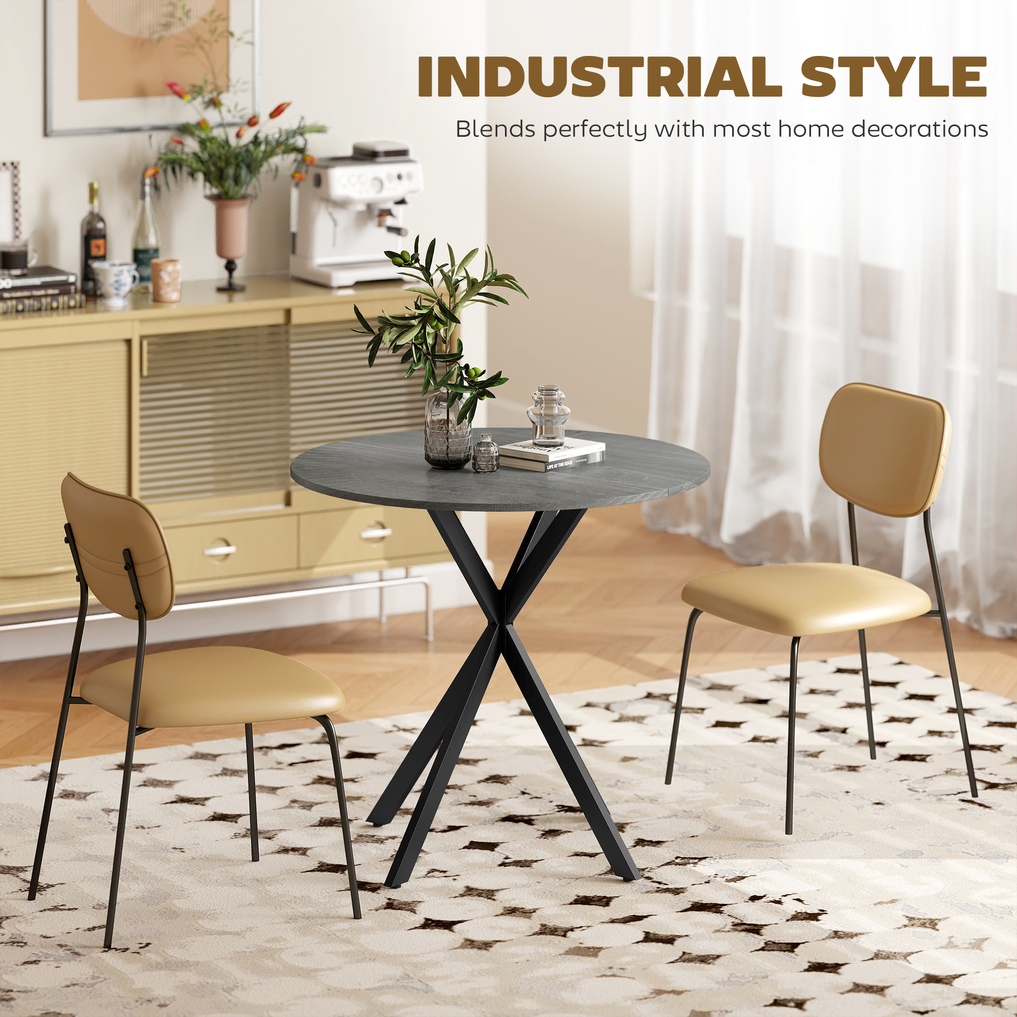 31.5" Industrial Round Dining Table - Distressed Grey - Image 3