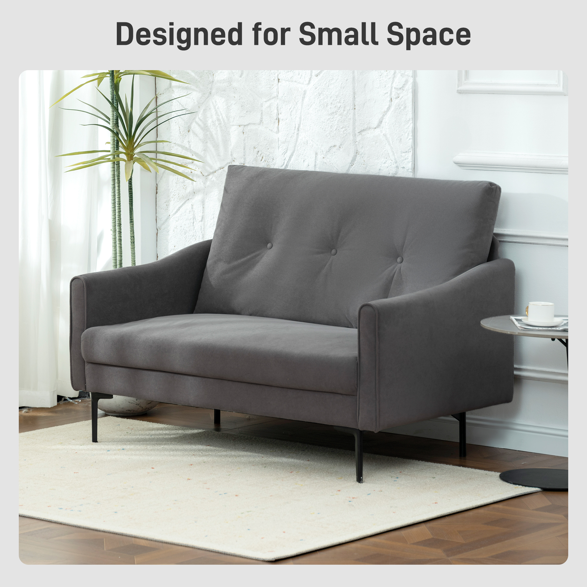 2 Seater Sofa, Small Modern Couch with High-Resilience Foam, Thicken Padding, Button Tufted, Grey - Image 4